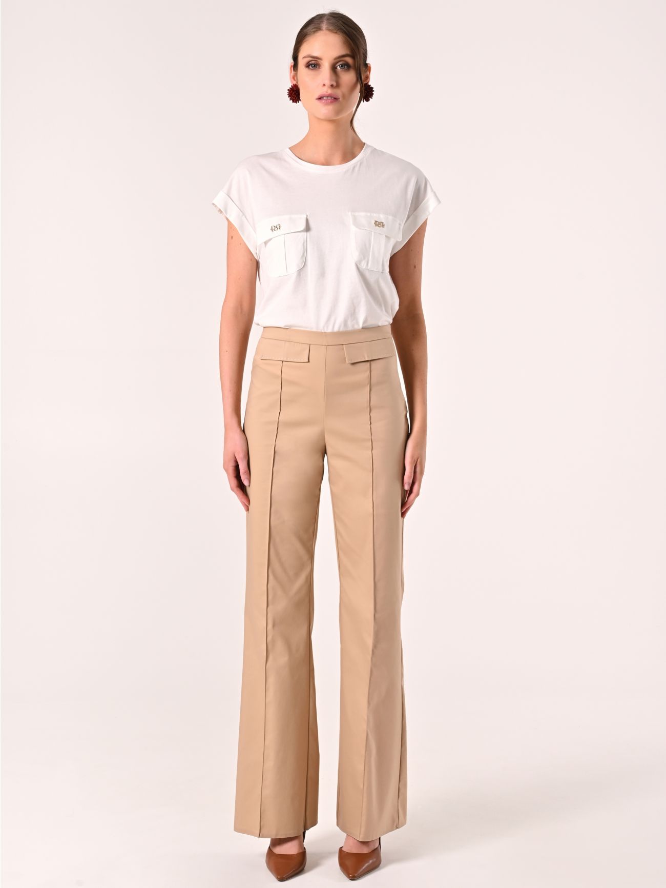 Hose in Beige aus Baumwolle mit Klappen det_1