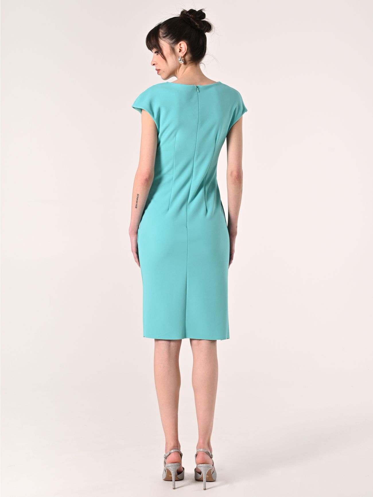 Aqua Green Sheath Dress with Ruffles det_3