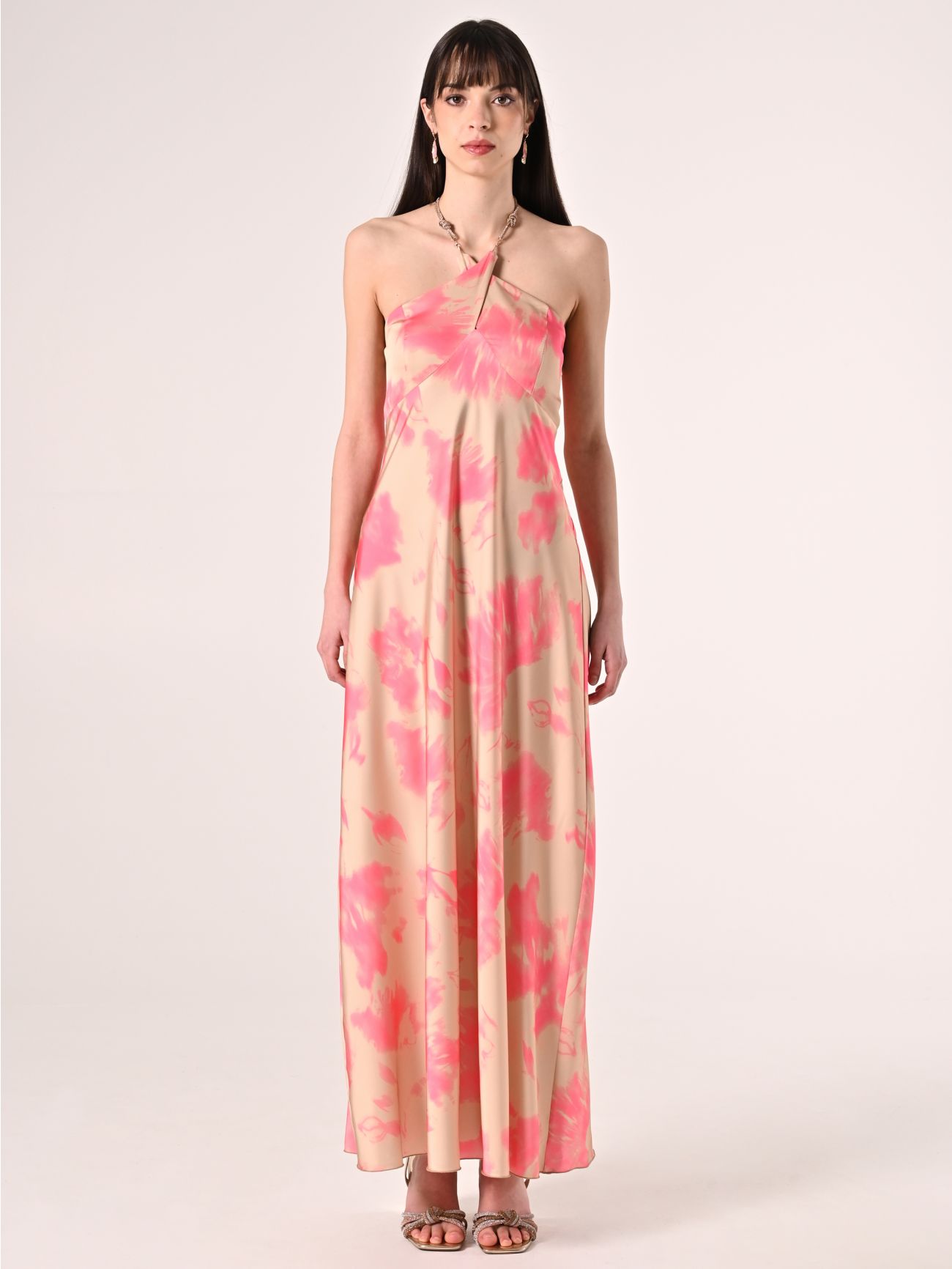 Abito con collo Gioiello Beige Scuro & Rosa Camelia det_1
