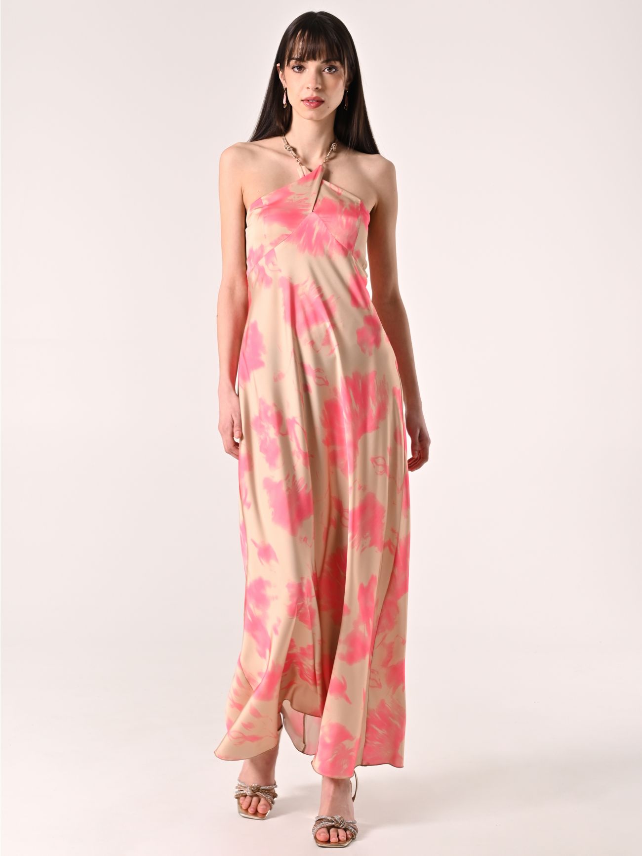 Abito con collo Gioiello Beige Scuro & Rosa Camelia in_i7