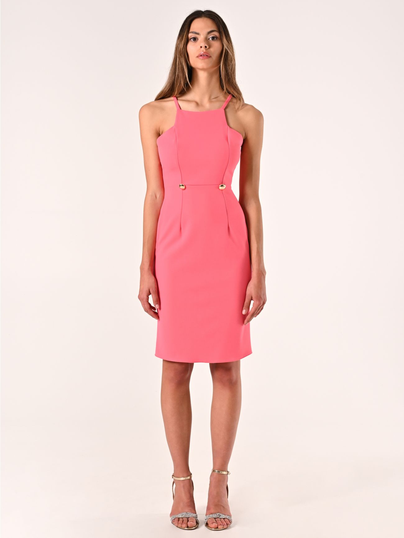 Fuchsia Dress with Gold Buttons det_1