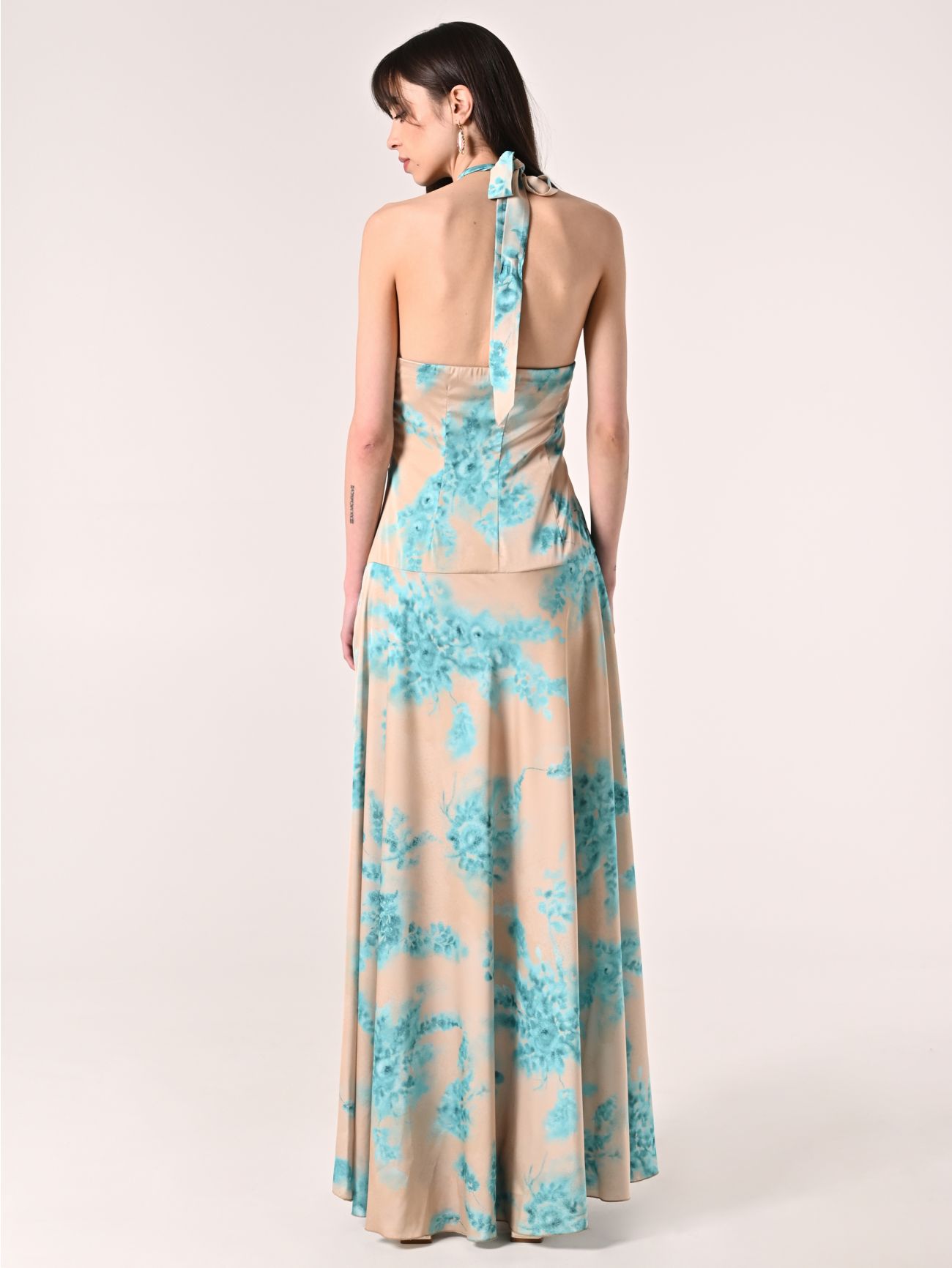 Robe longue imprimé abstrait beige foncé et vert d’eau det_3