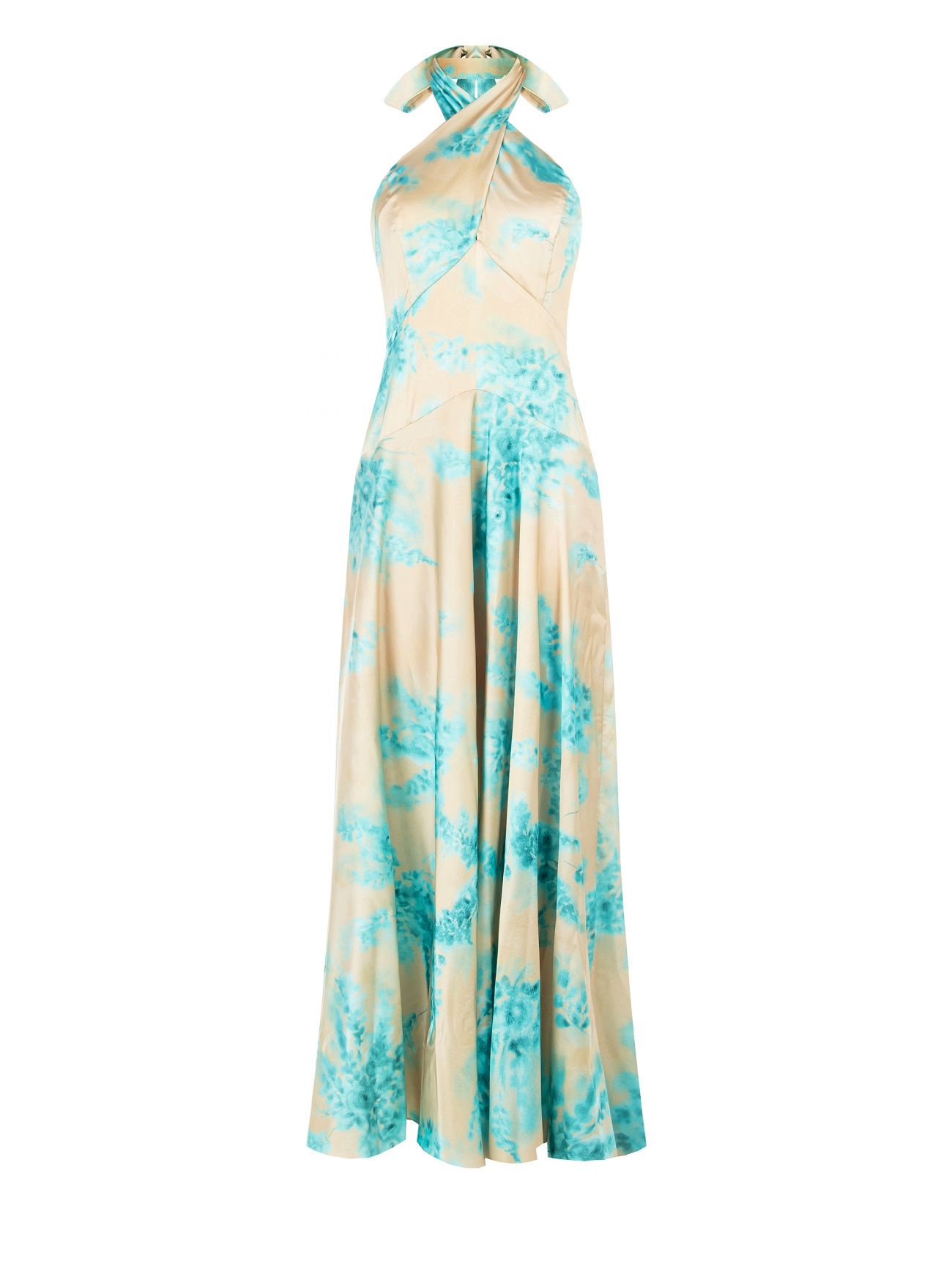 Robe longue imprimé abstrait beige foncé et vert d’eau det_4