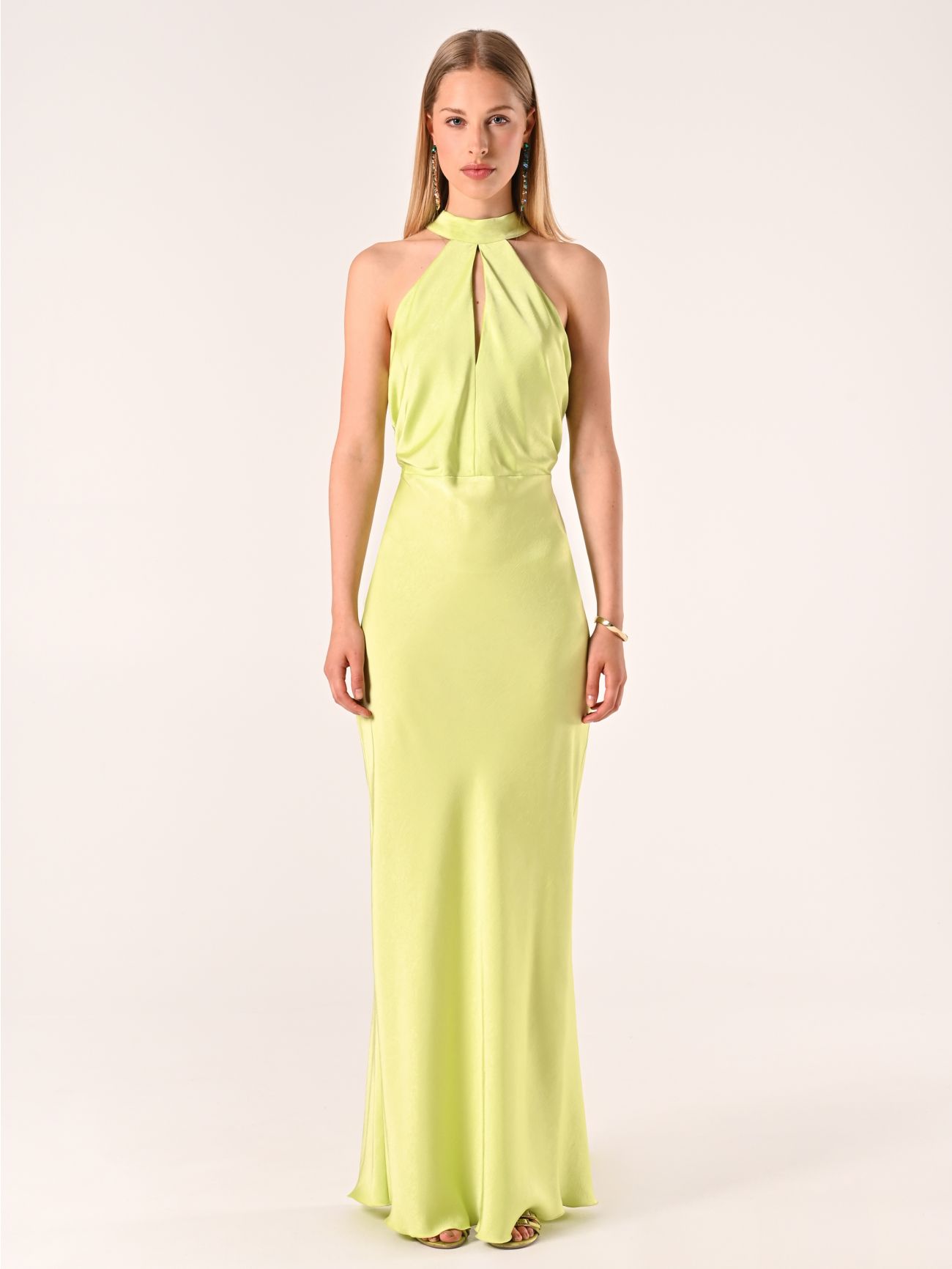 Fließendes Kleid aus Satin in Limette det_1