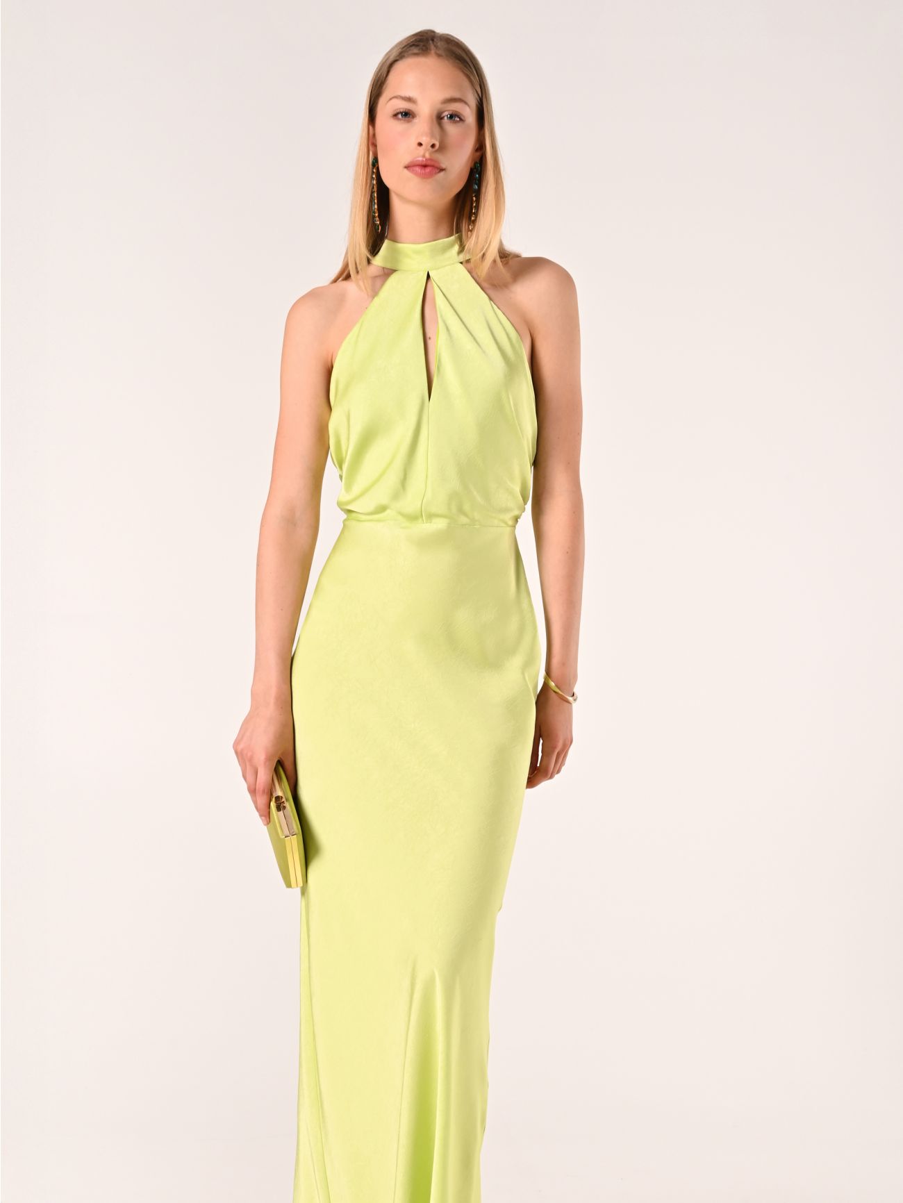 Fließendes Kleid aus Satin in Limette sp_e1