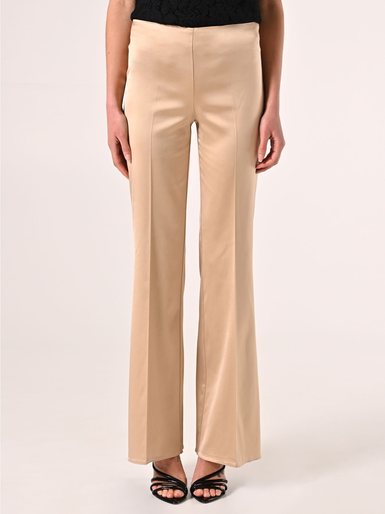 Pantaloni in Raso di Viscosa Beige Scuro det_2