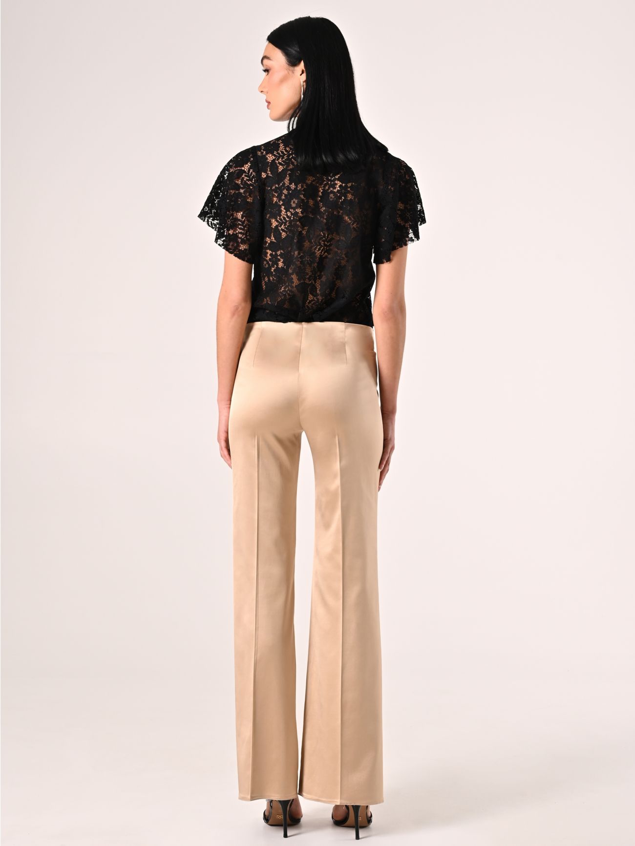 Pantaloni in Raso di Viscosa Beige Scuro det_3