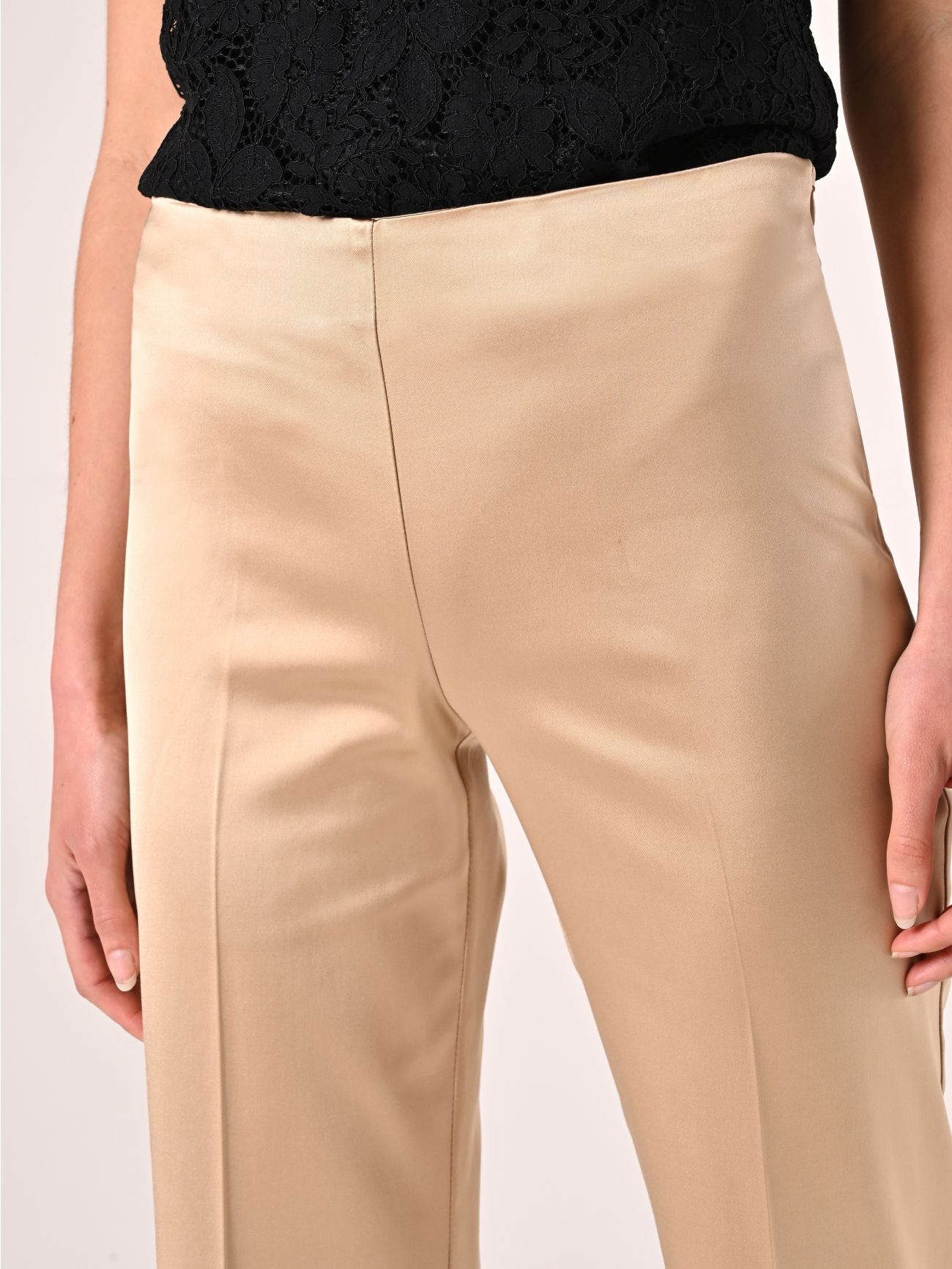 Pantaloni in Raso di Viscosa Beige Scuro in_i5
