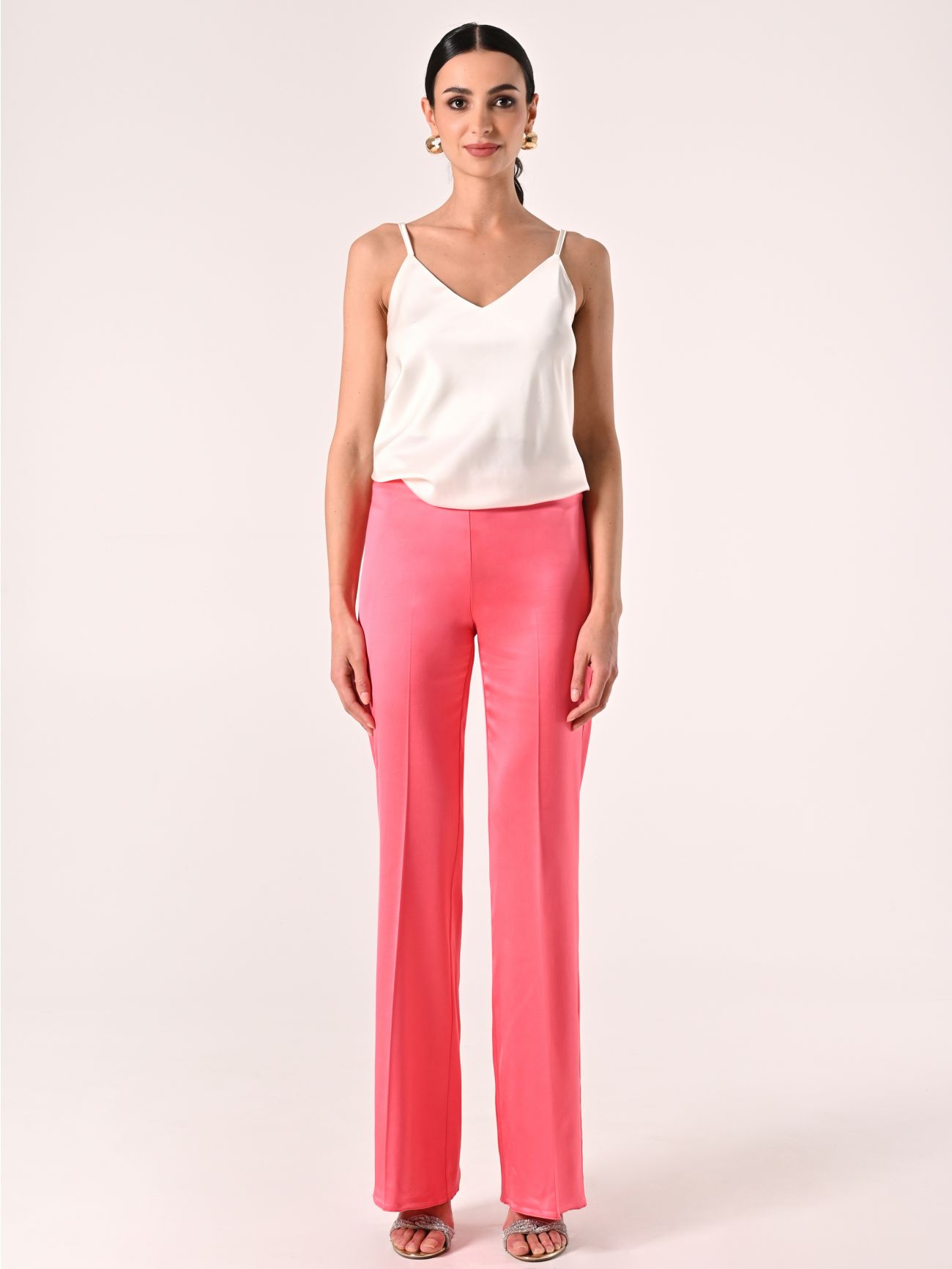 Pantalon rose pâle en satin de viscose det_1