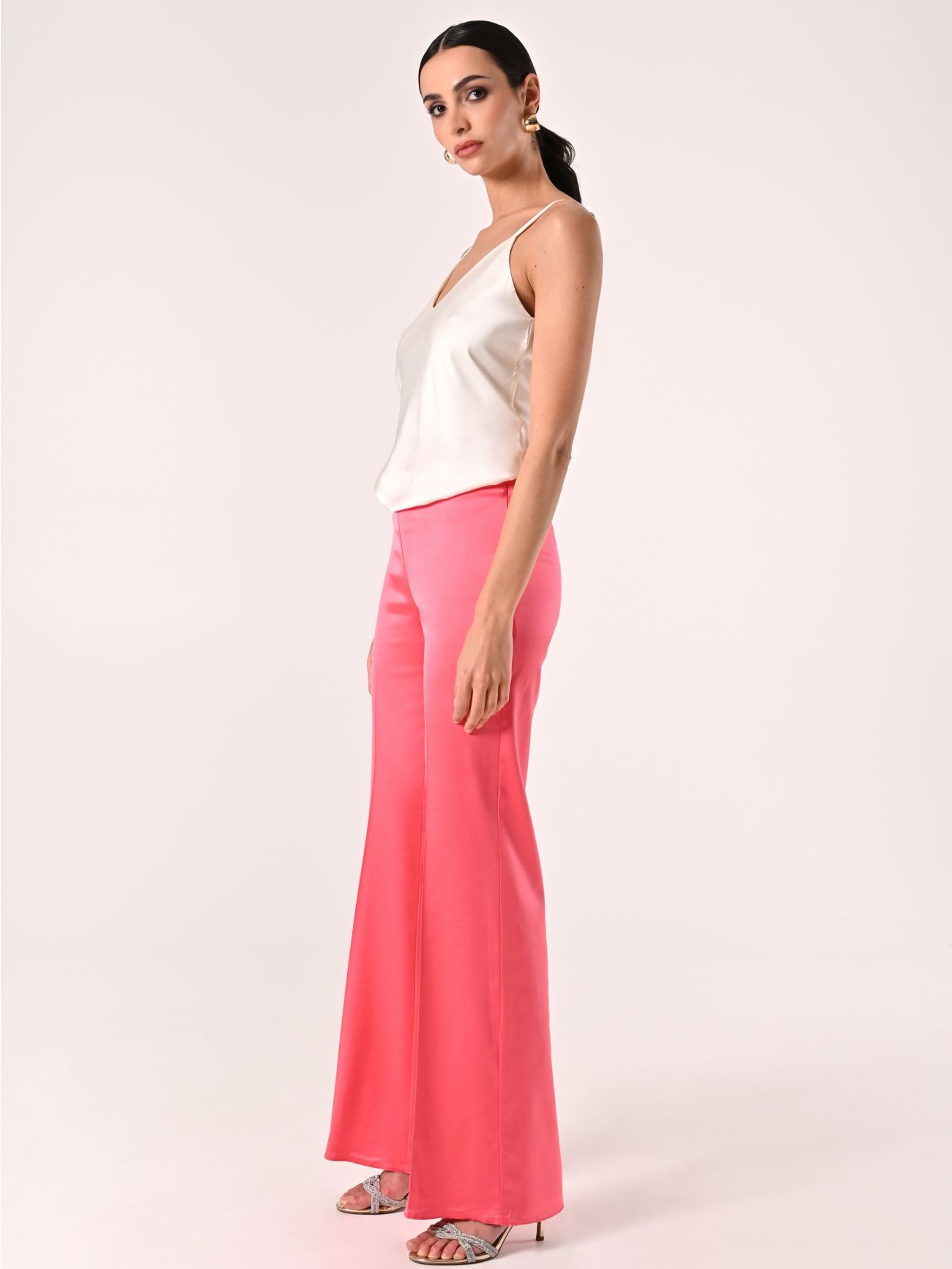 Pantalon rose pâle en satin de viscose in_i7
