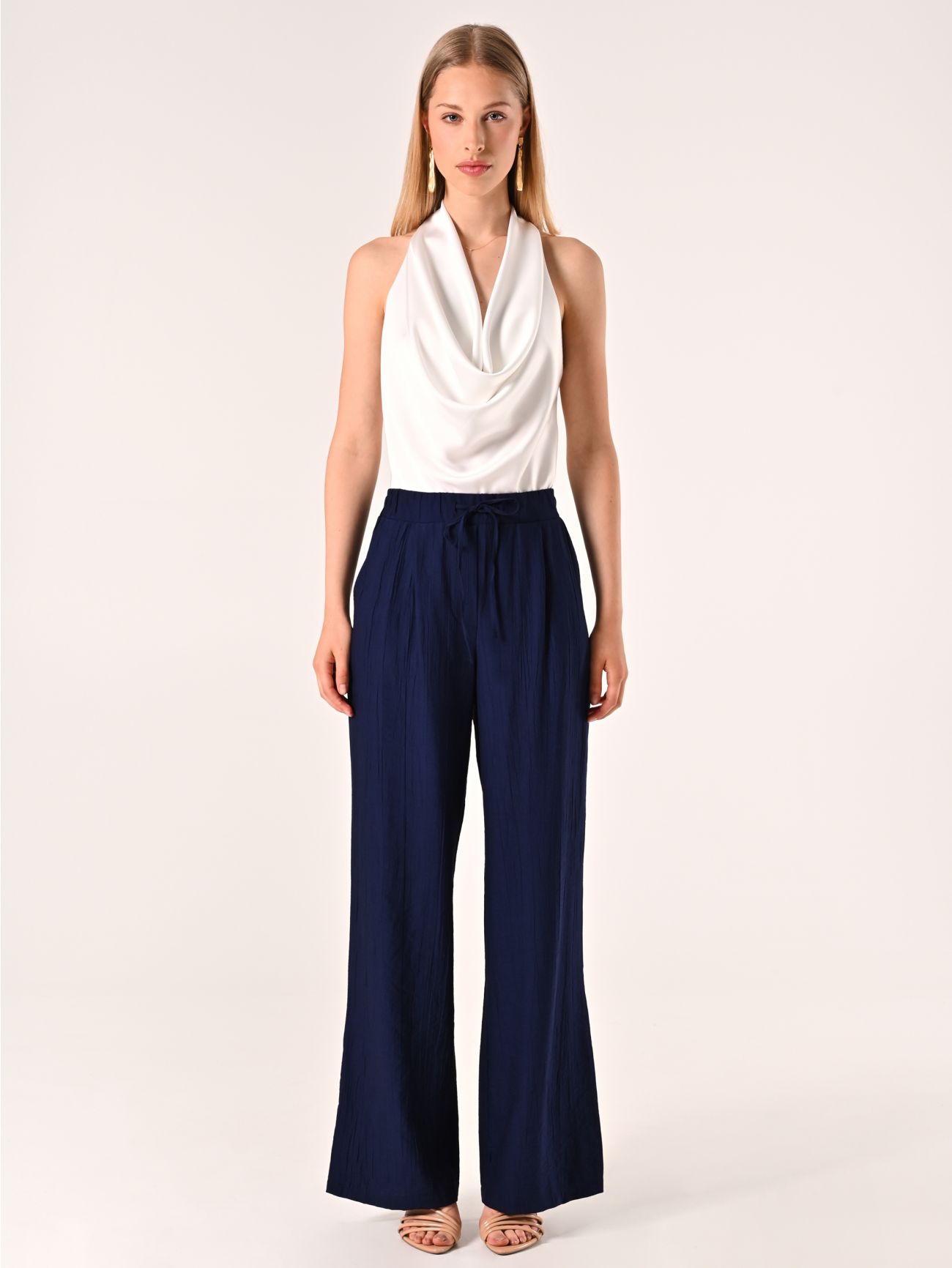 Pantalone Ampio in Viscosa color Blu  det_1