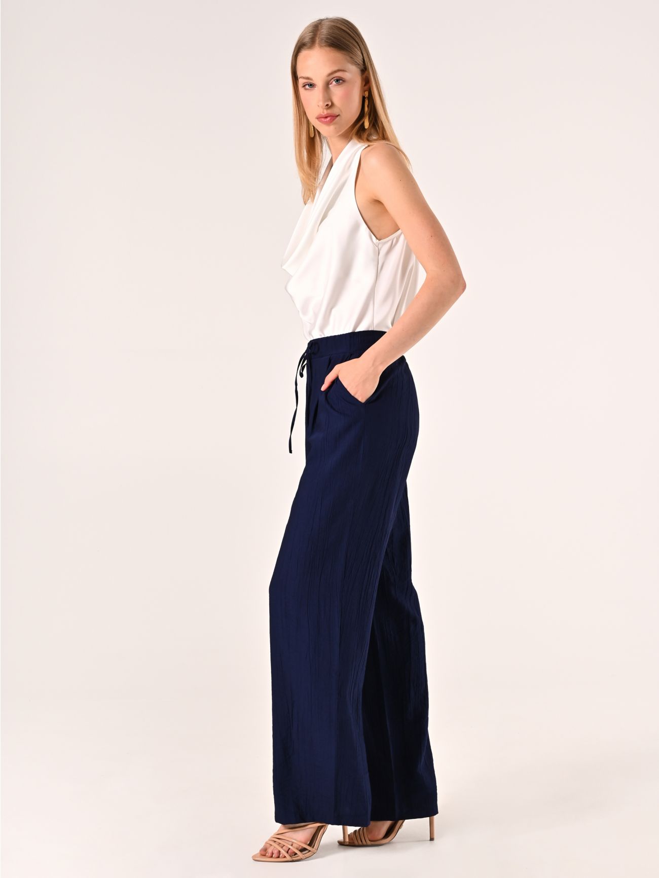 Pantalone Ampio in Viscosa color Blu  in_i7