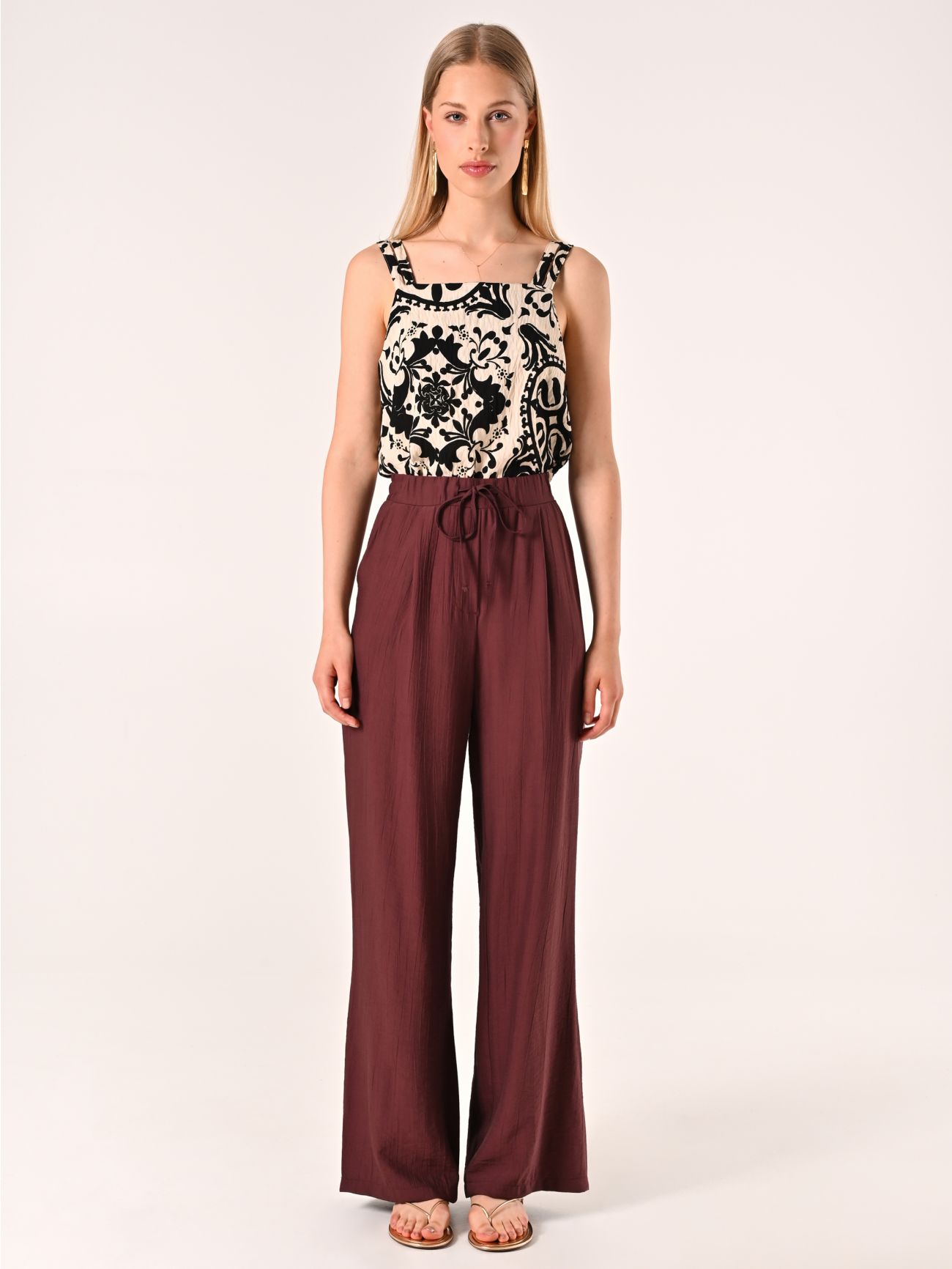 Pantalone Ampio in Viscosa color Cioccolato det_1