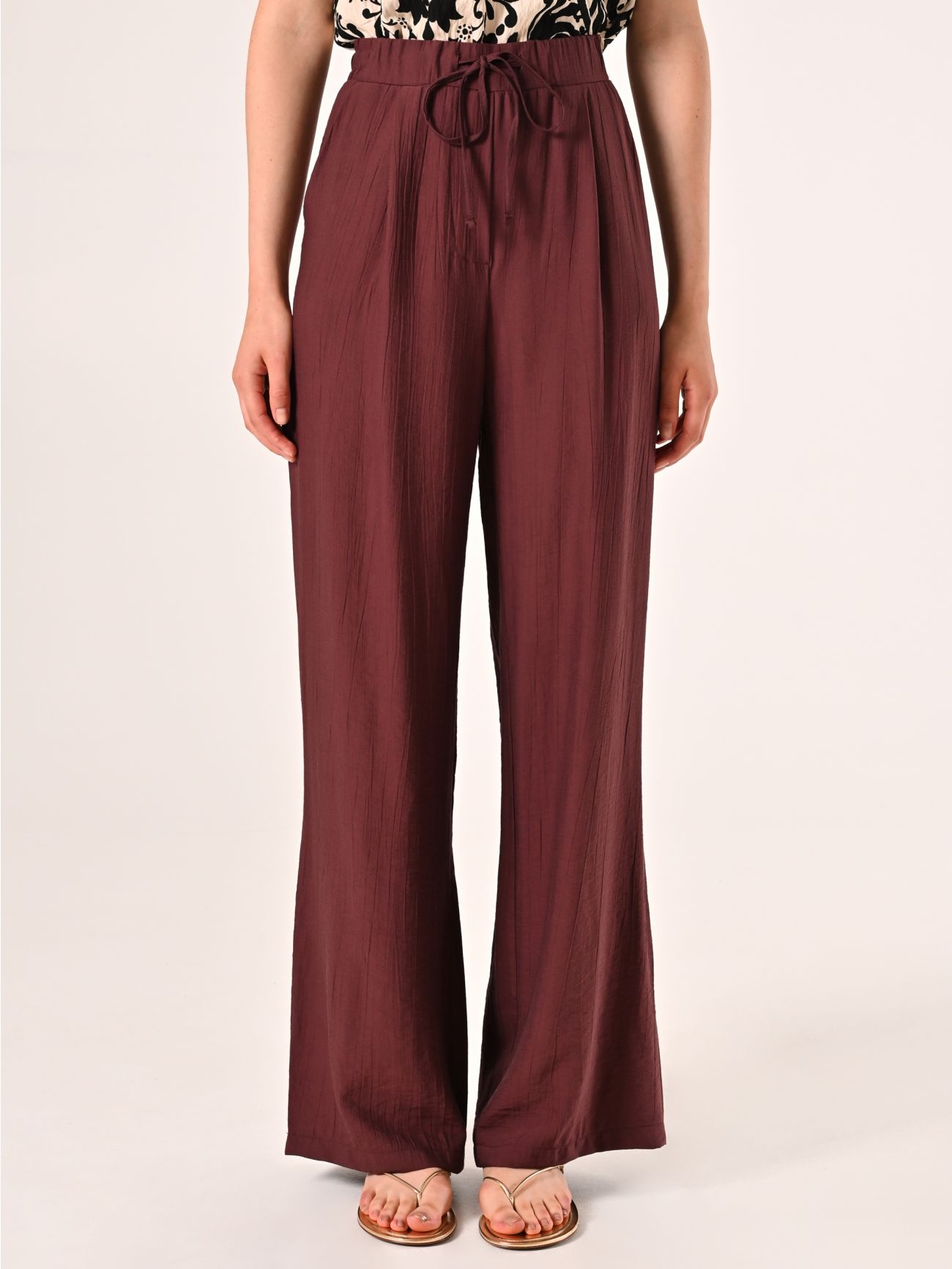 Pantalone Ampio in Viscosa color Cioccolato det_2