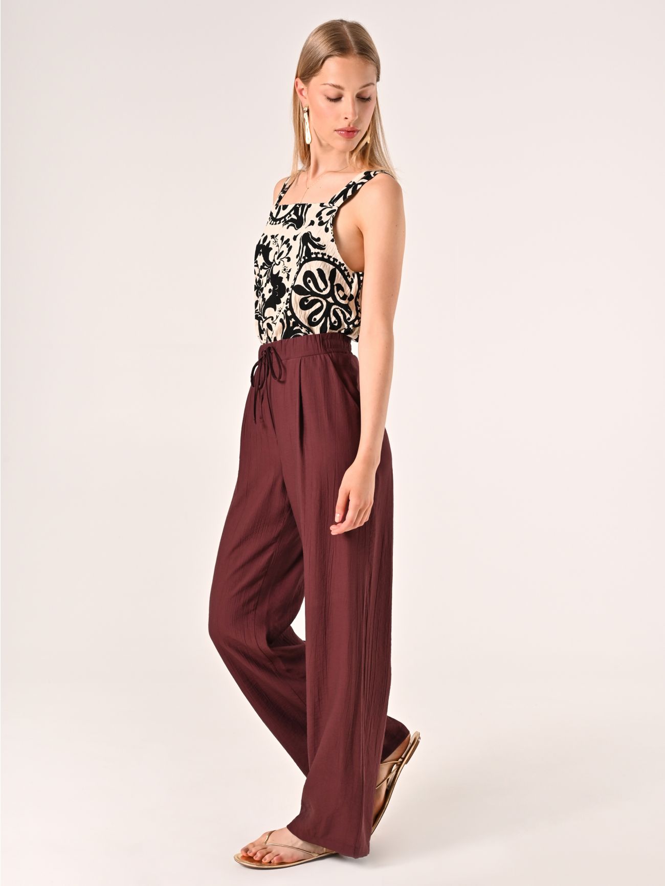 Pantalone Ampio in Viscosa color Cioccolato in_i7