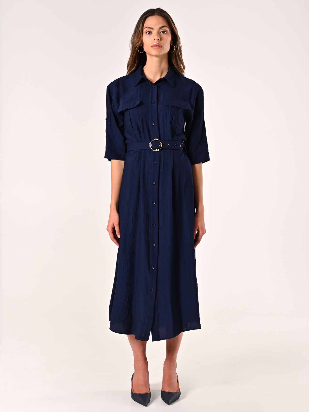 Chemisier Blu Navy in Misto Viscosa effetto Crinkle det_1