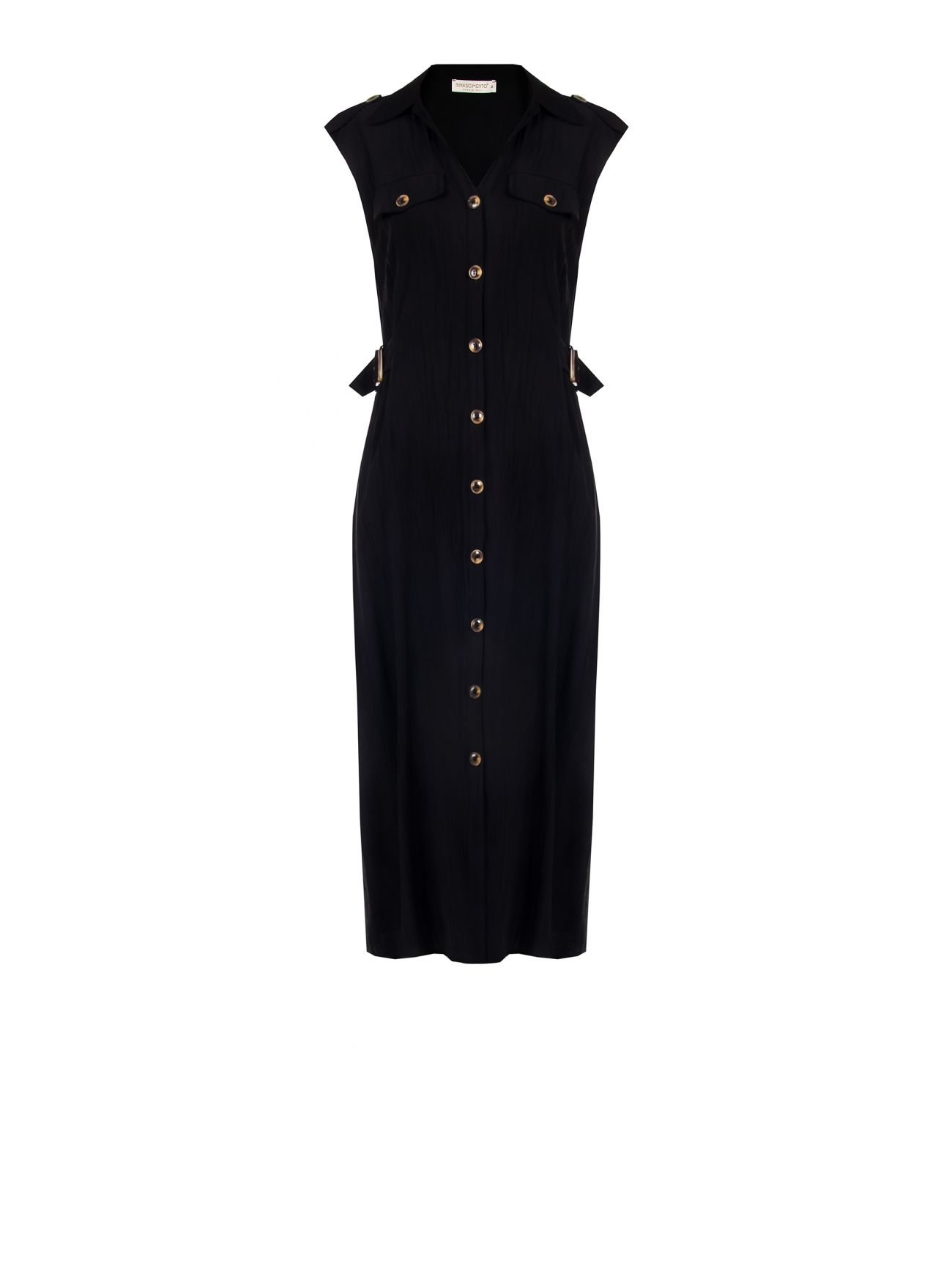 Black Shirt Dress with Horn-effect Buttons det_4