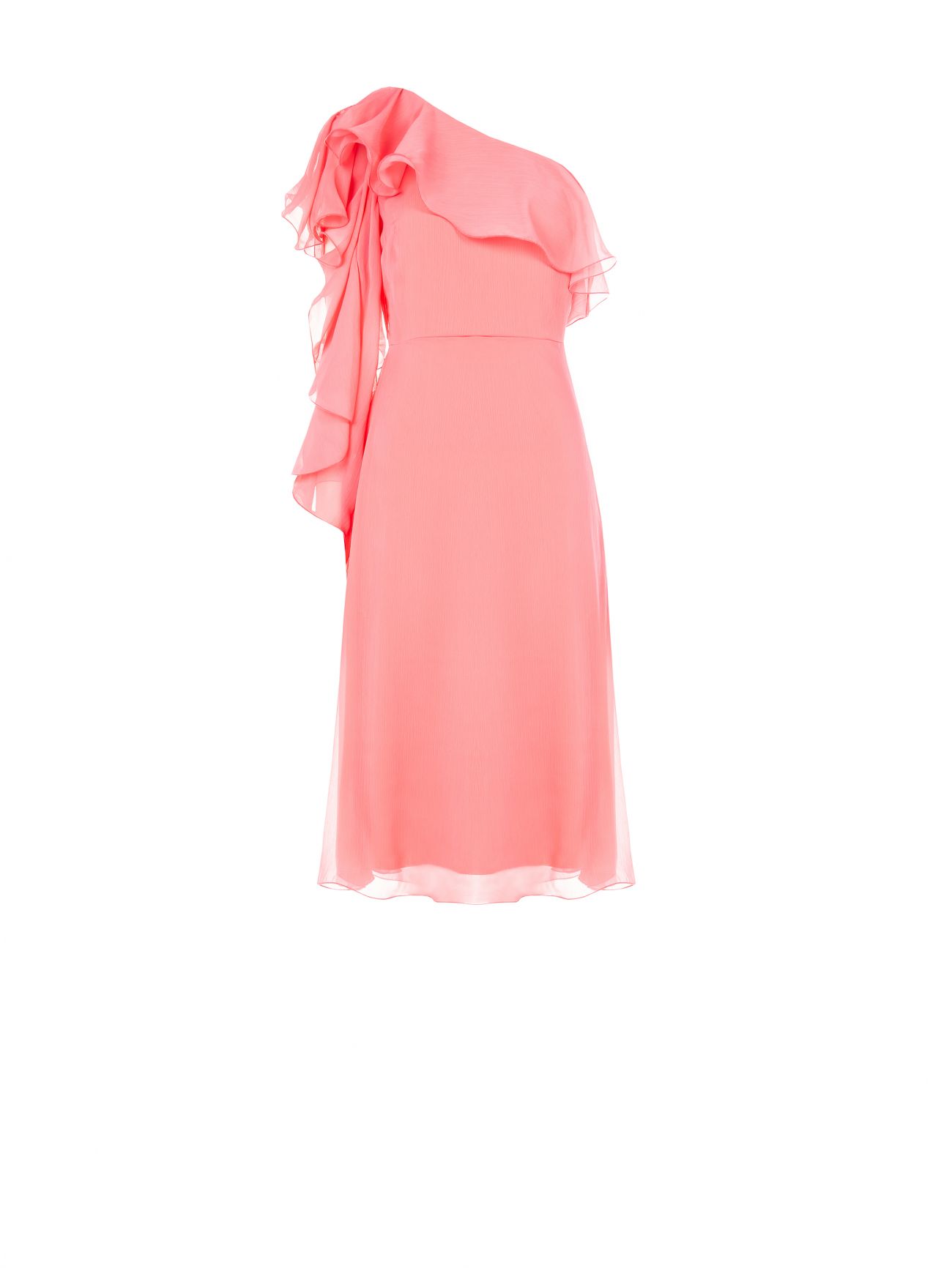 Kleid mit einer freien Schulter aus Georgette in Kamelienrosa det_4