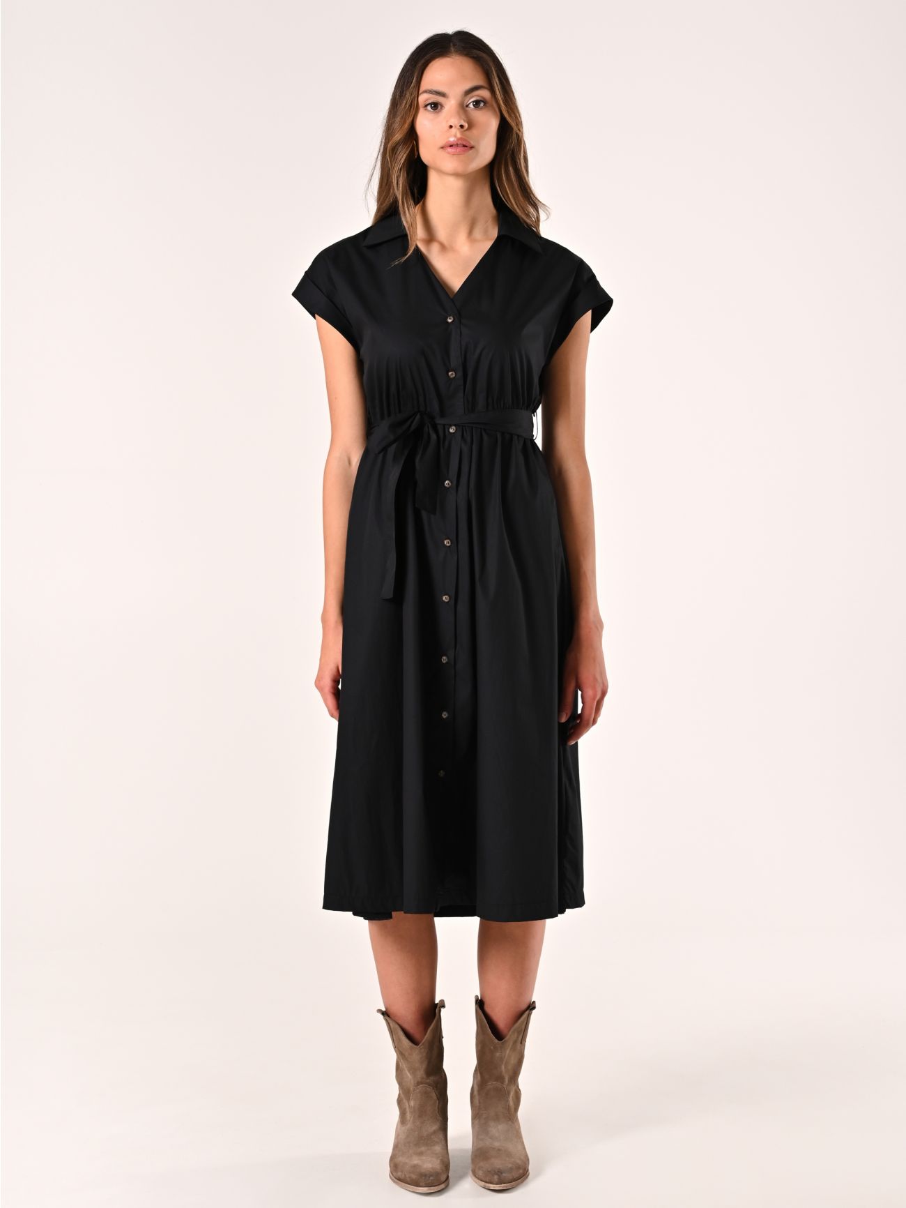 Black Cotton Shirt Dress det_1