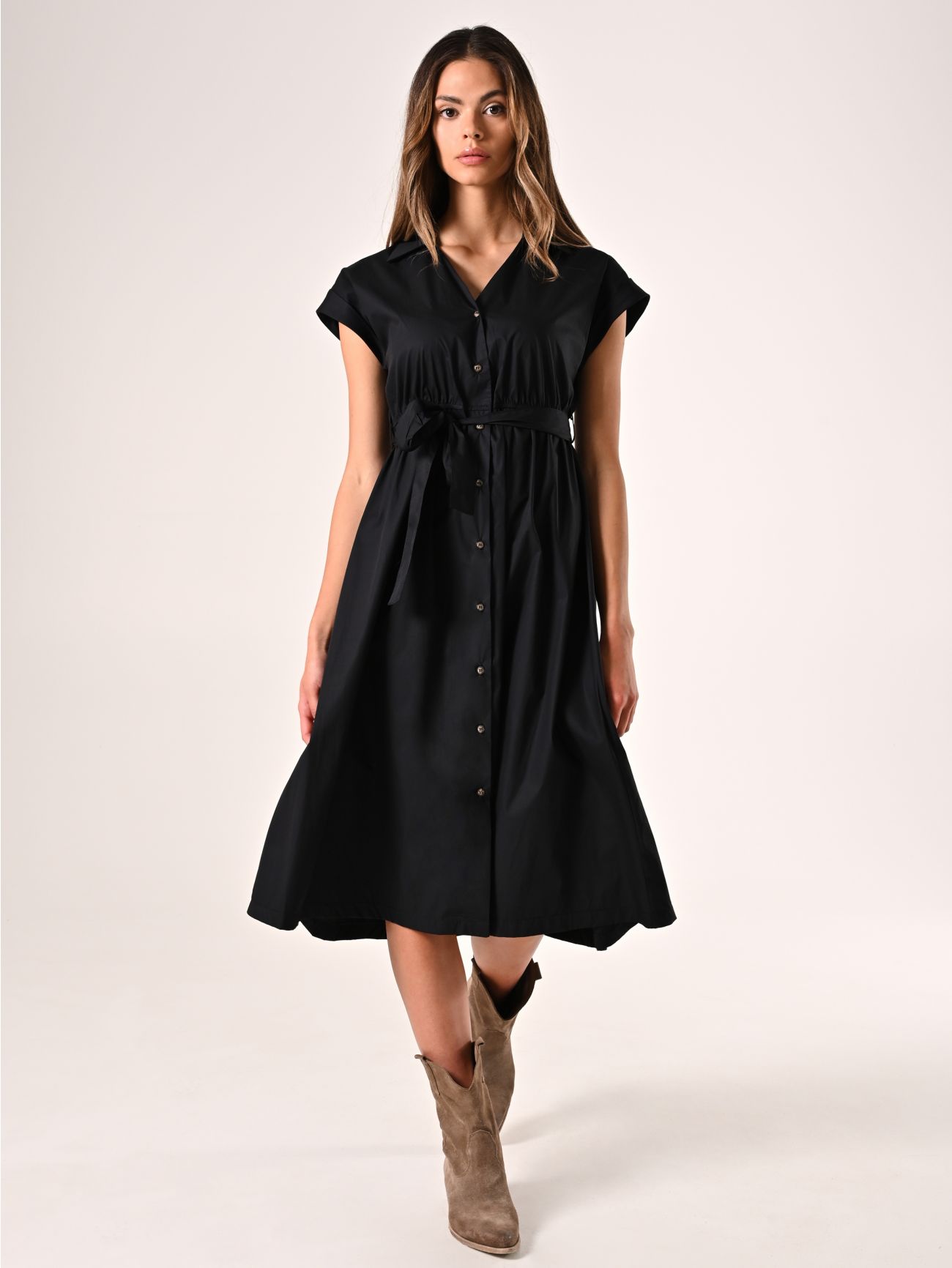 Black Cotton Shirt Dress in_i7