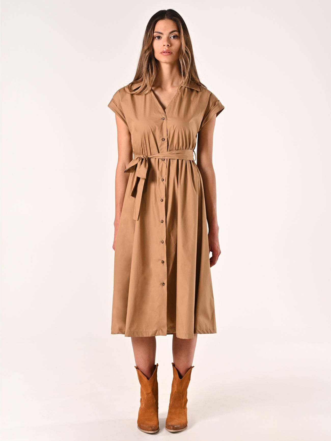 Tobacco Brown Cotton Shirt Dress det_1