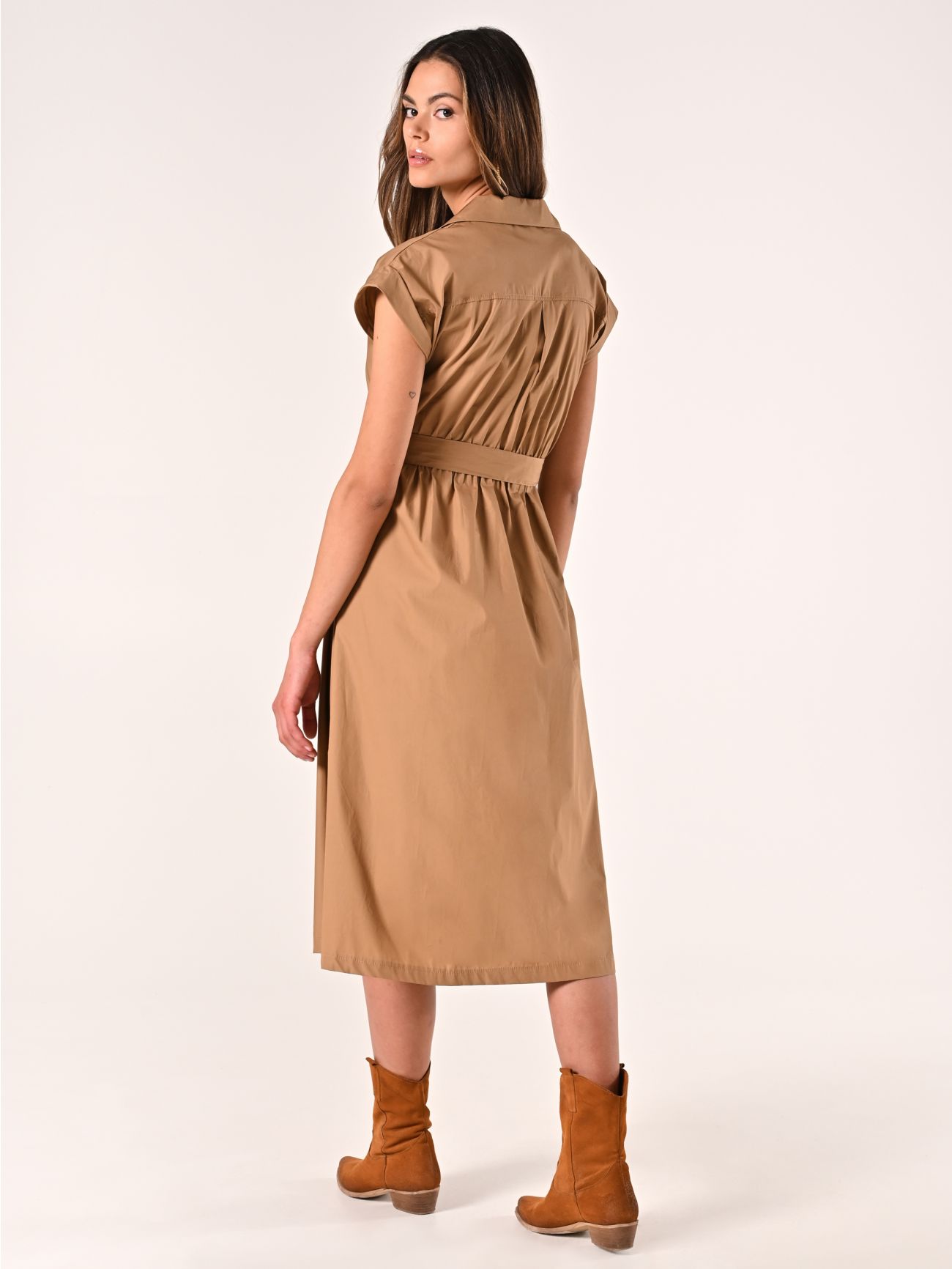 Tobacco Brown Cotton Shirt Dress det_3