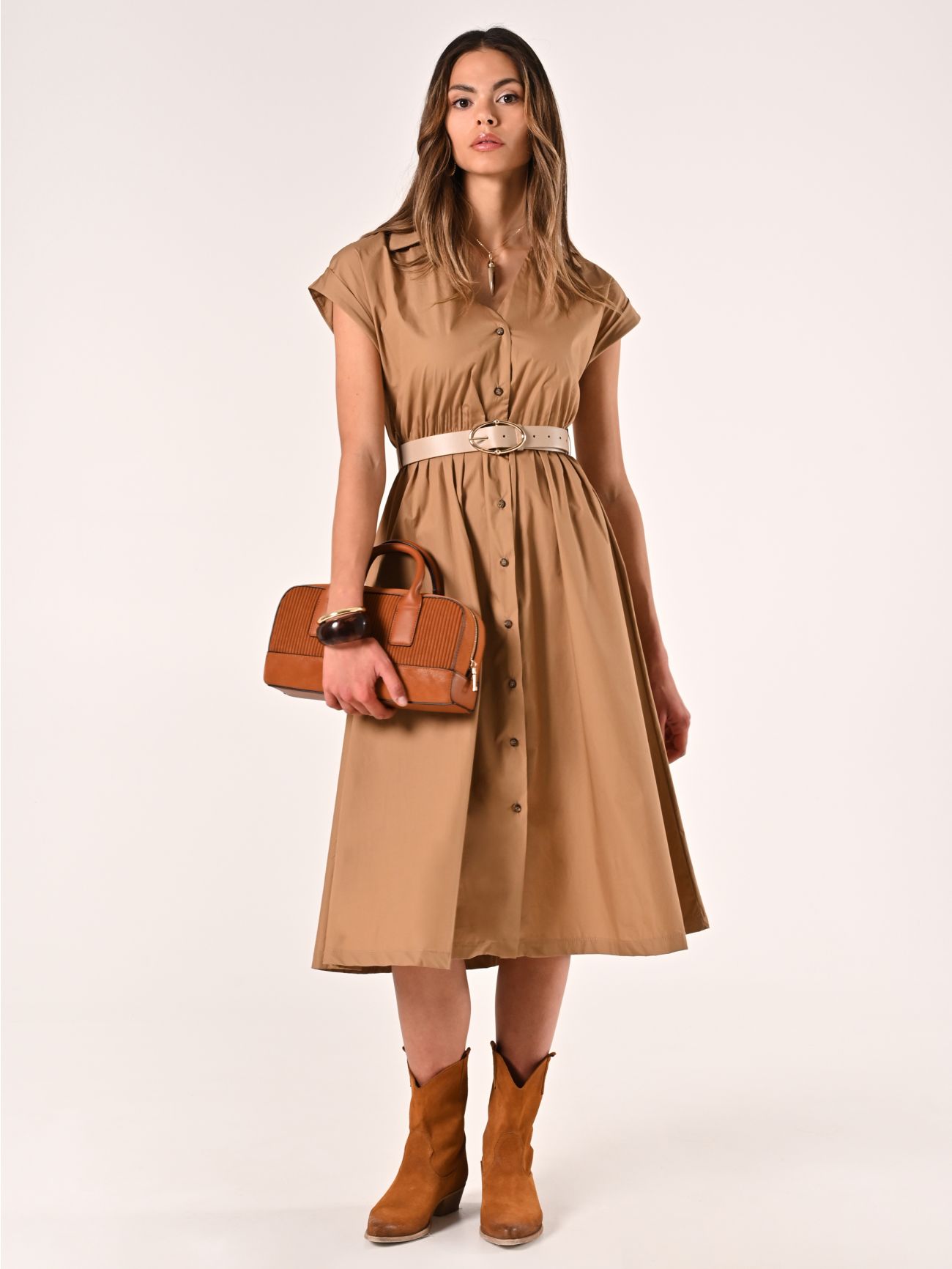 Tobacco Brown Cotton Shirt Dress sp_e1
