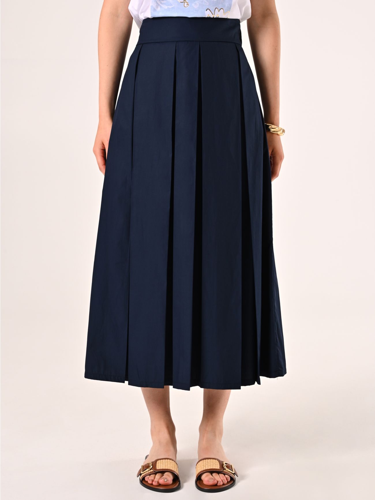 Gonna Midi a Ruota in Cotone Blu det_2
