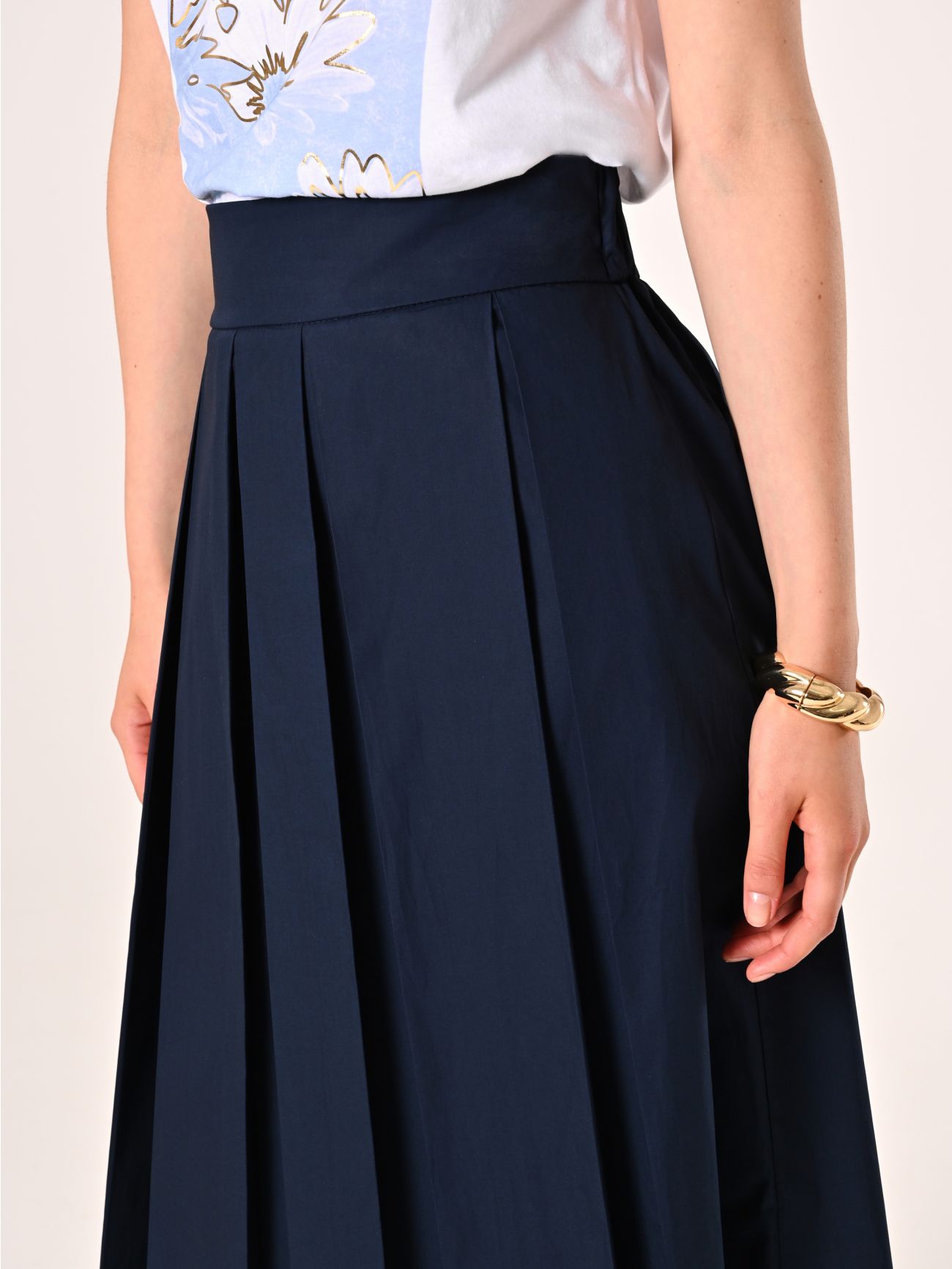 Gonna Midi a Ruota in Cotone Blu in_i5