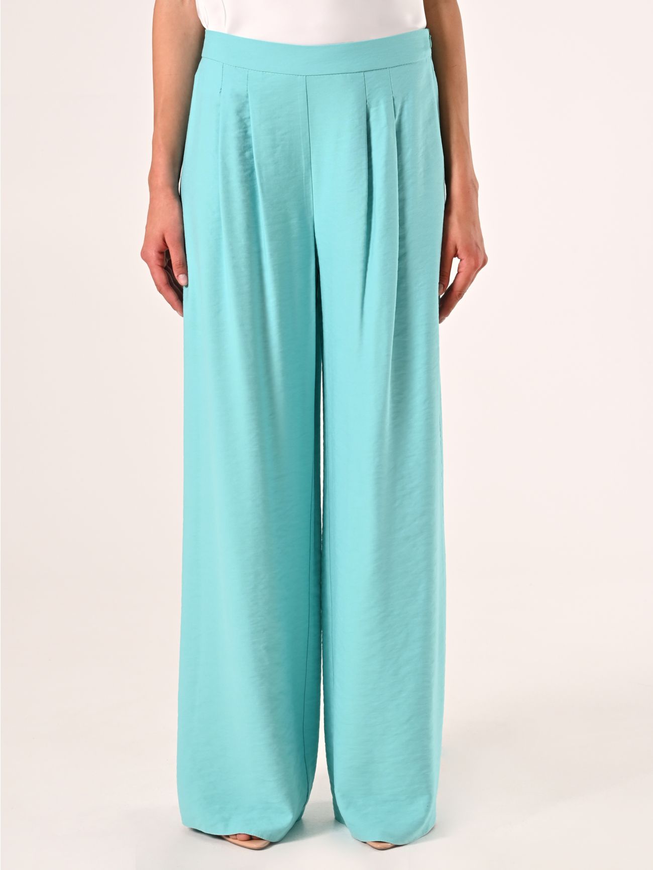 Aqua Green Wide Trousers in Crinkled Viscose Blend det_2