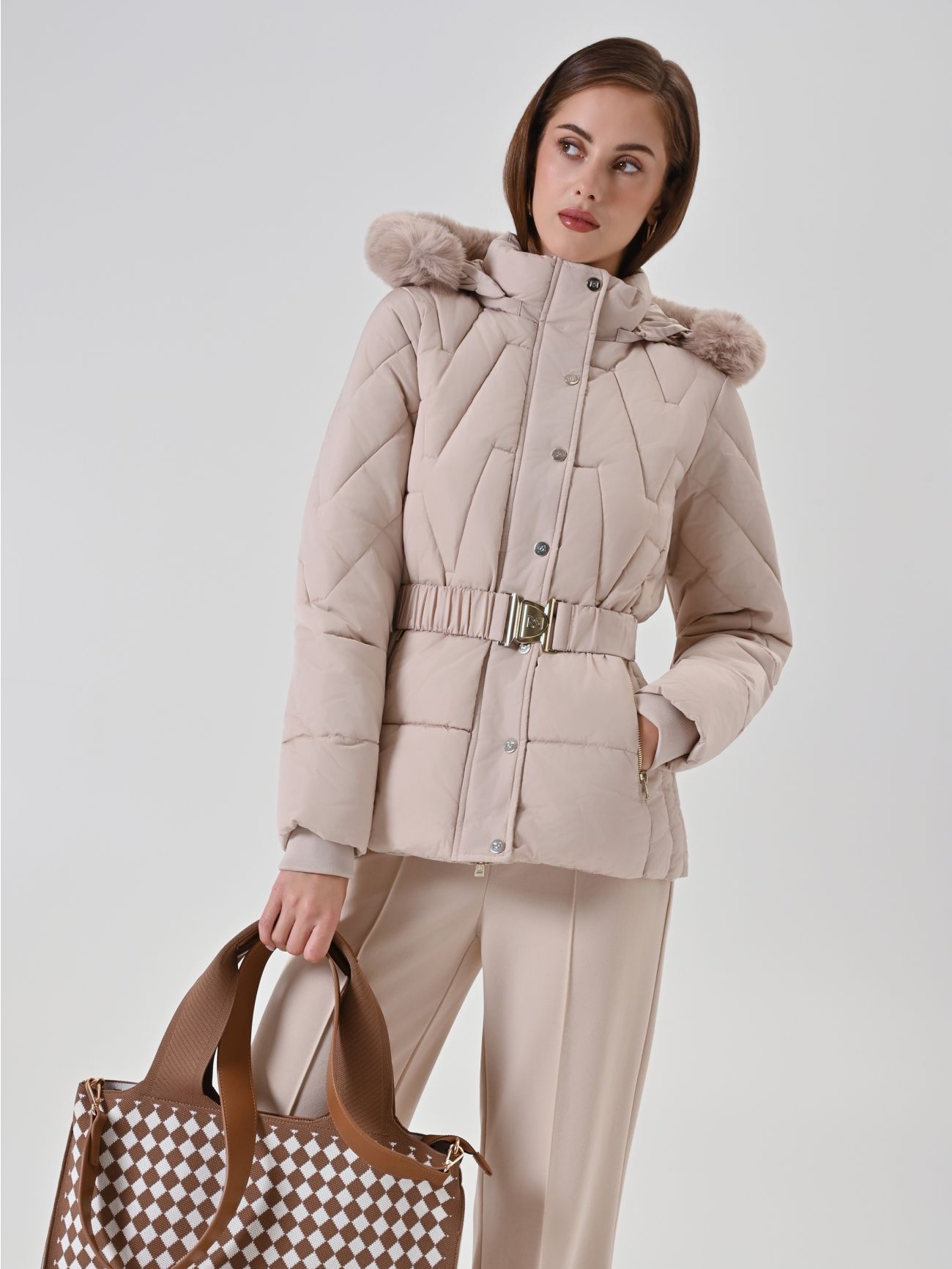 Short Beige Down Jacket  Rinascimento