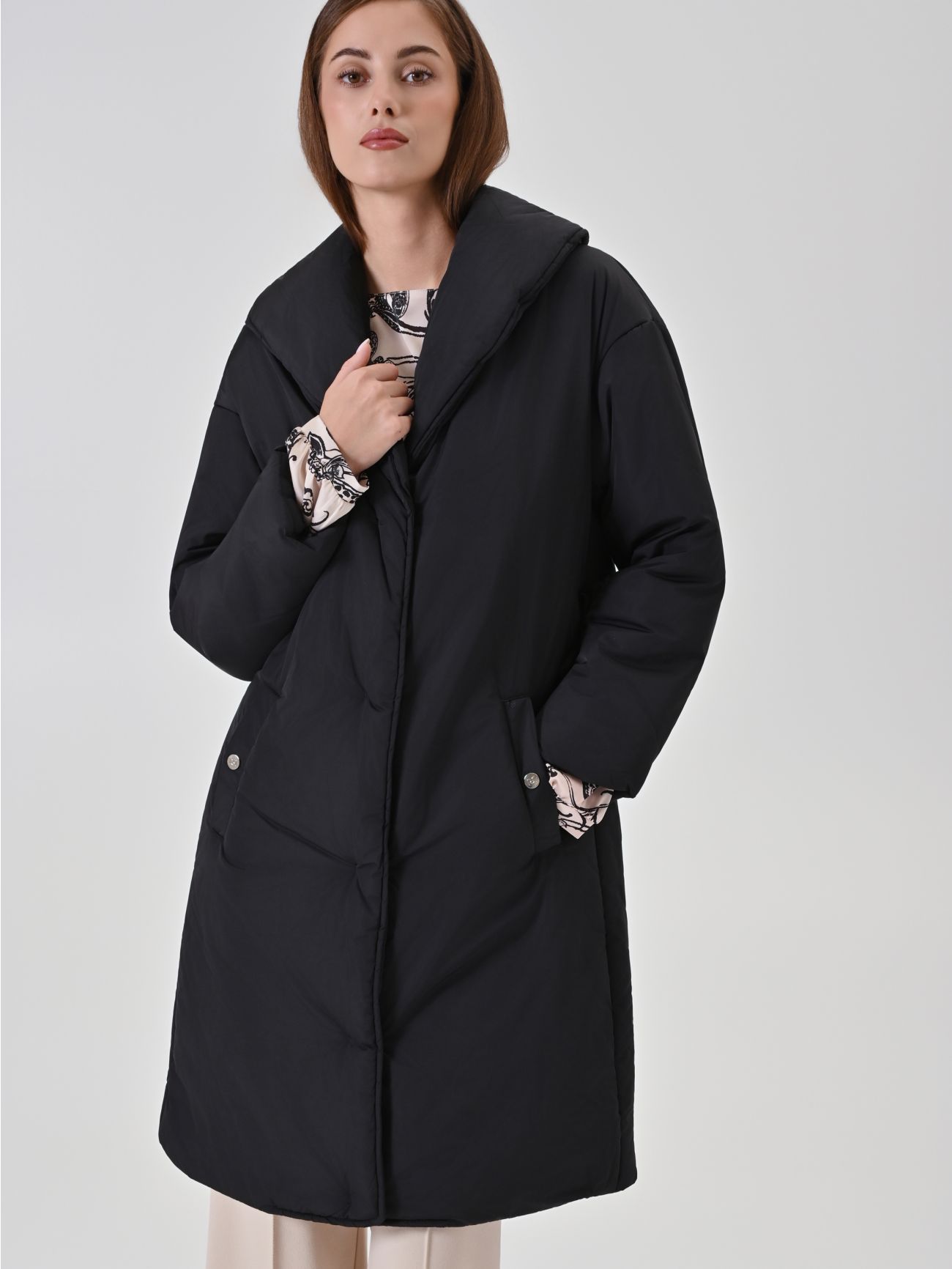 Black Belted Robe Puffer Jacket in_i4