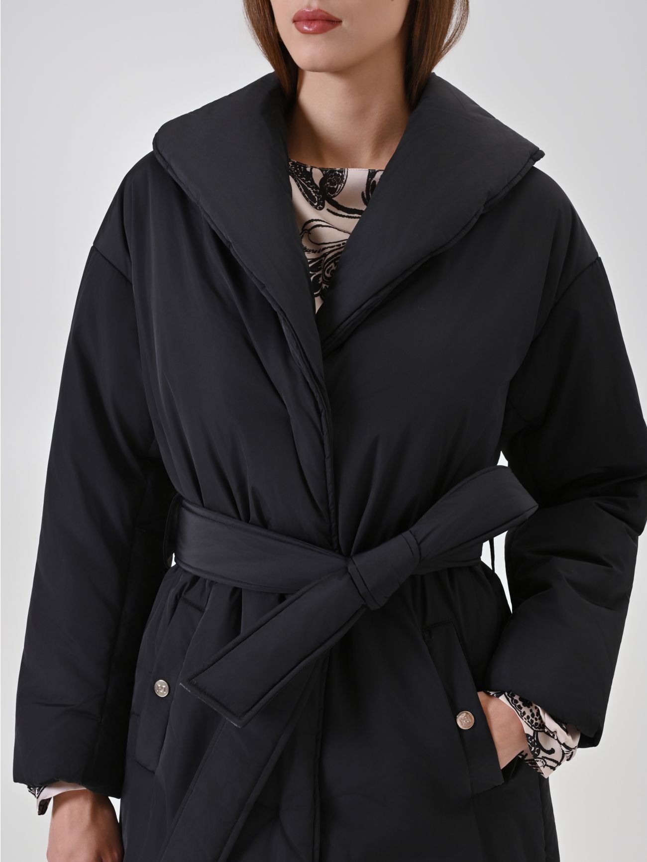 Black Belted Robe Puffer Jacket in_i5