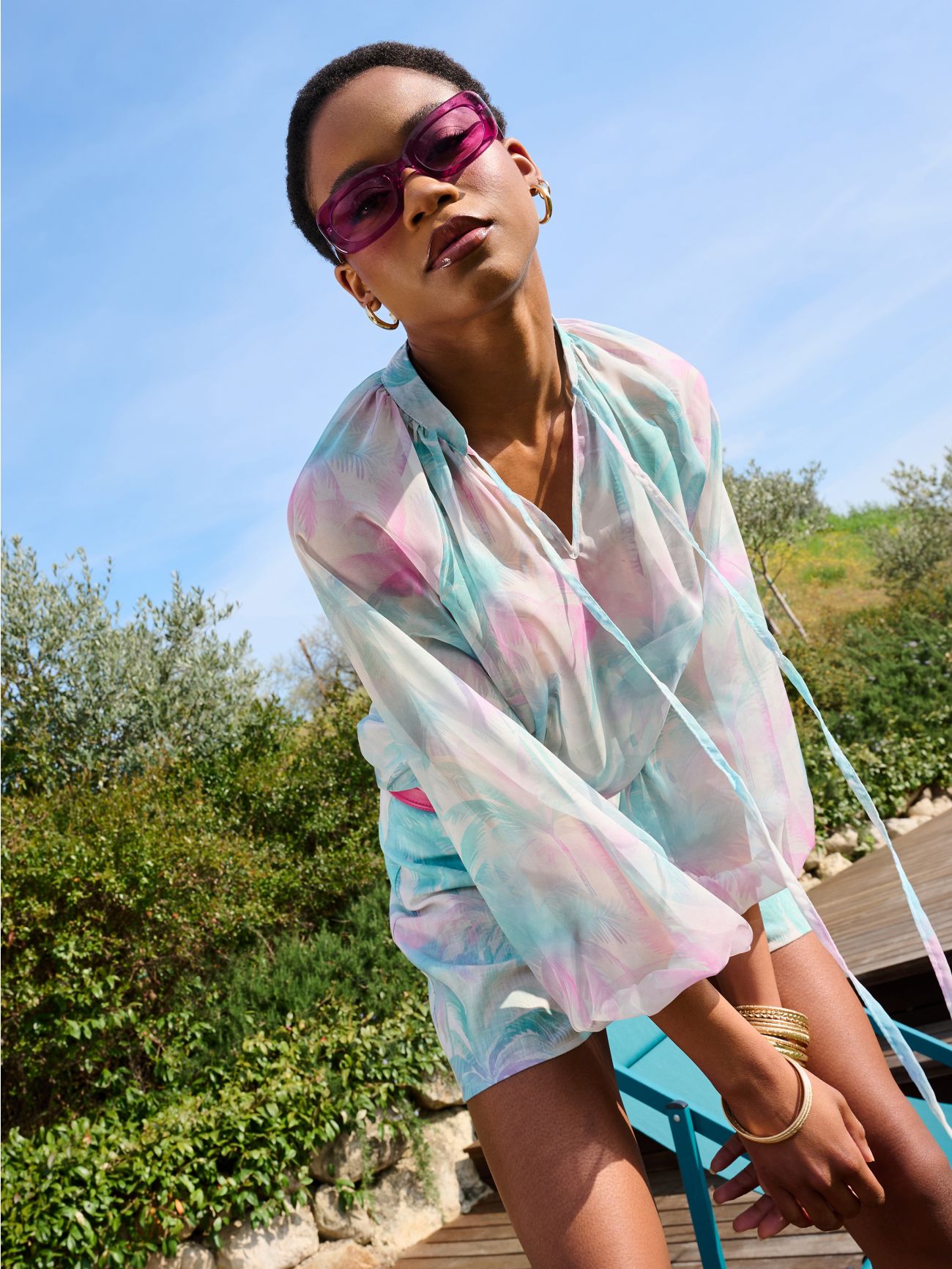 Palm Tree Print Blouse  Rinascimento