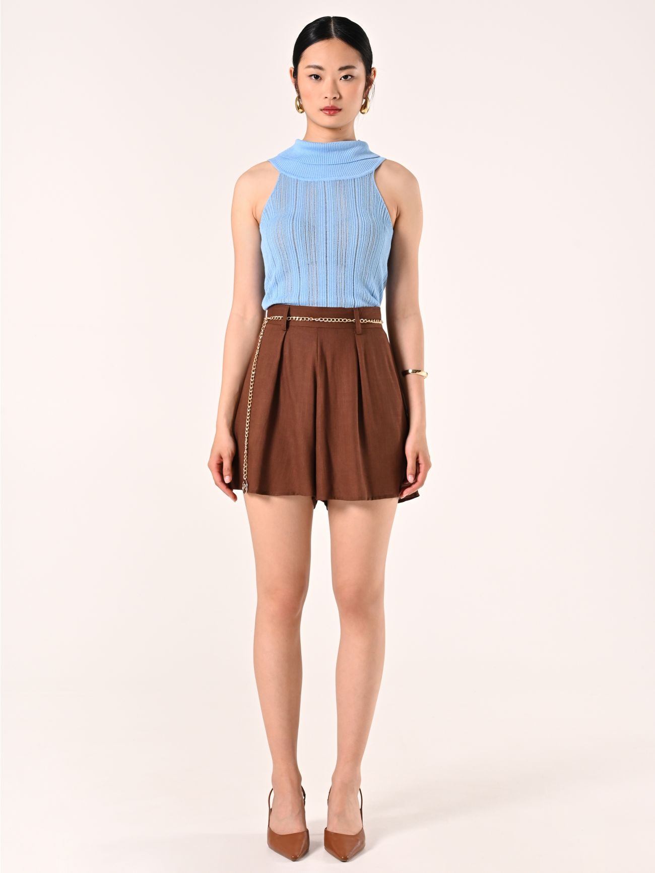 Short marron en lin viscose det_1