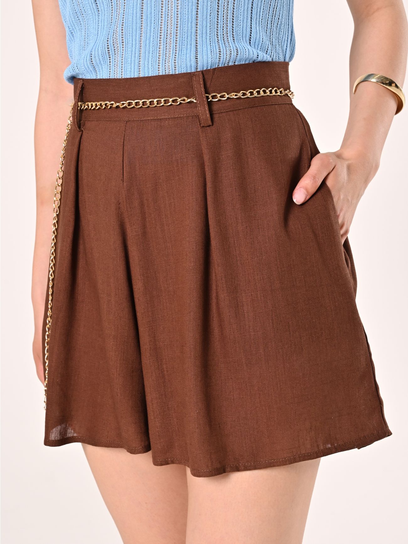 Short marron en lin viscose in_i5