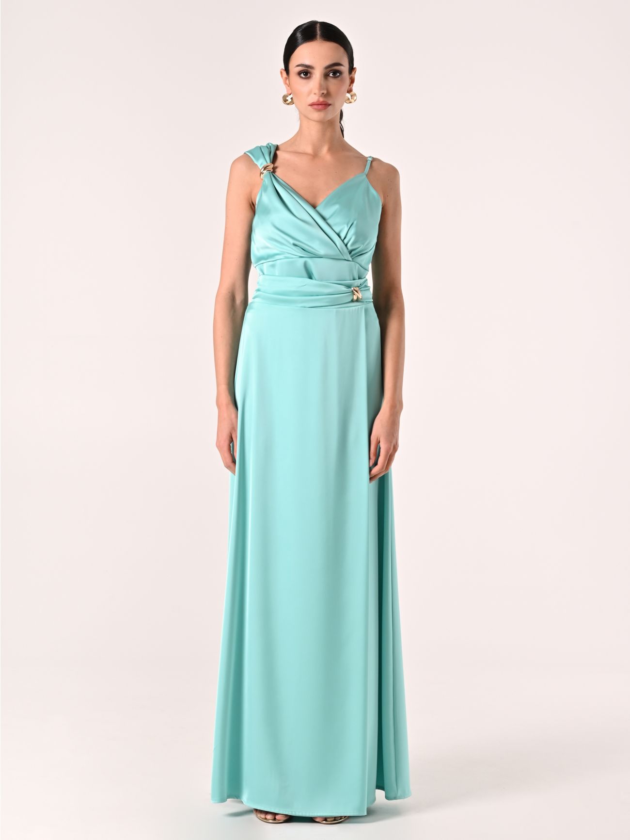 Maxi Gonna in Raso Verde Acqua  Rinascimento