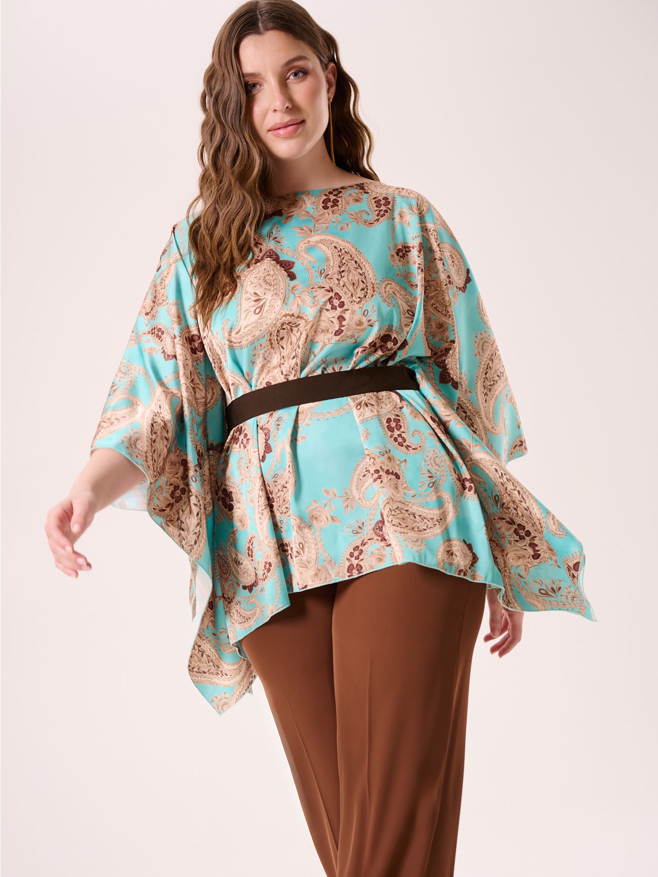 Blusa Curvy stampa Paisley Verde Acqua in_i7