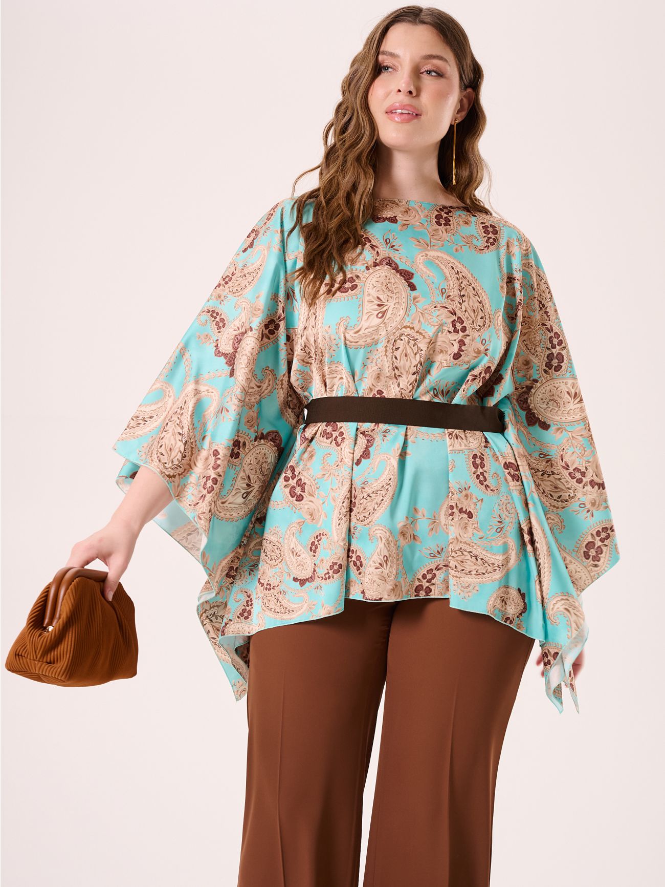 Curvy Aqua Green Paisley Blouse  Rinascimento