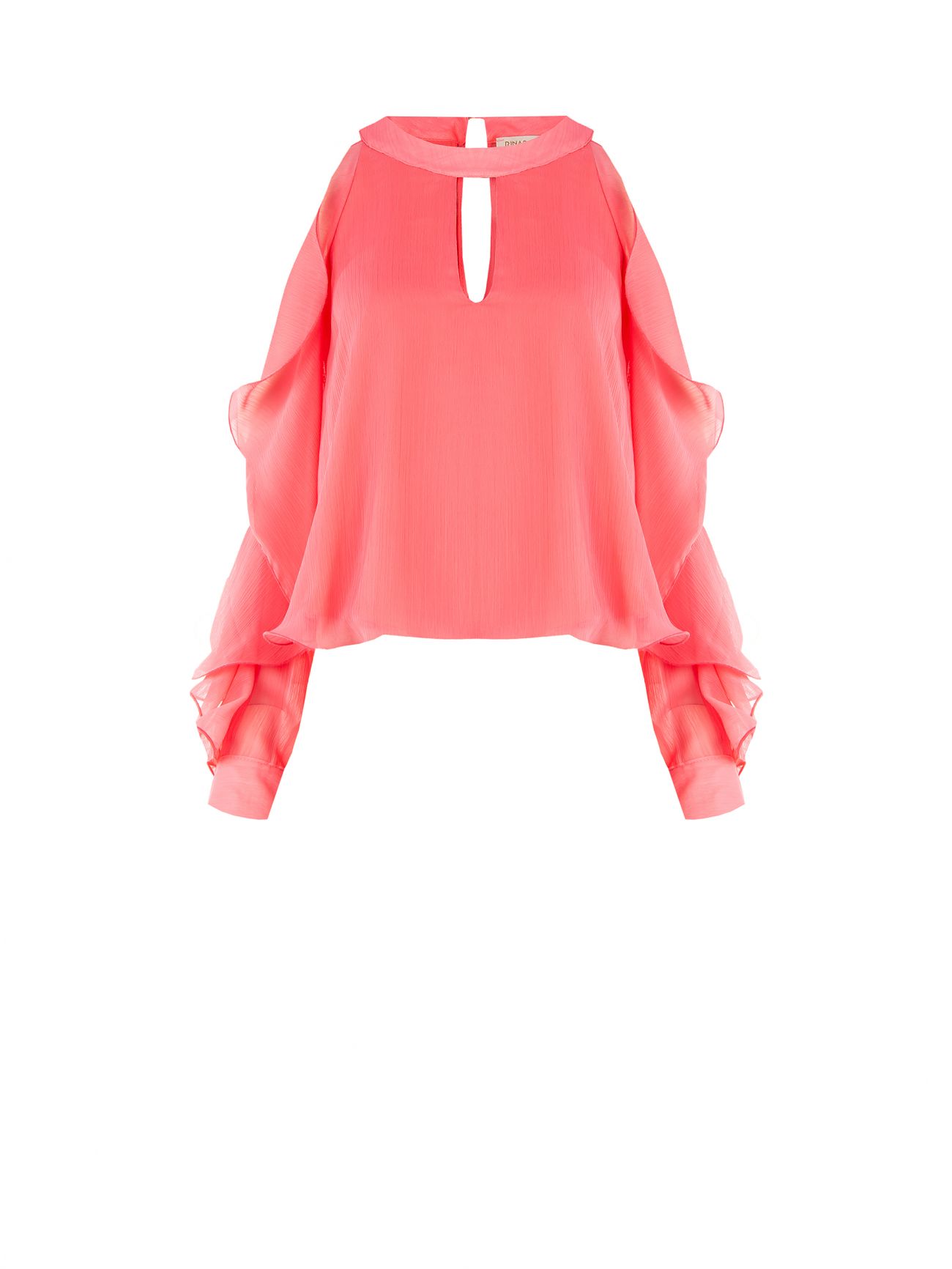 Bluse mit Rüschen in Kamelienrosa det_4