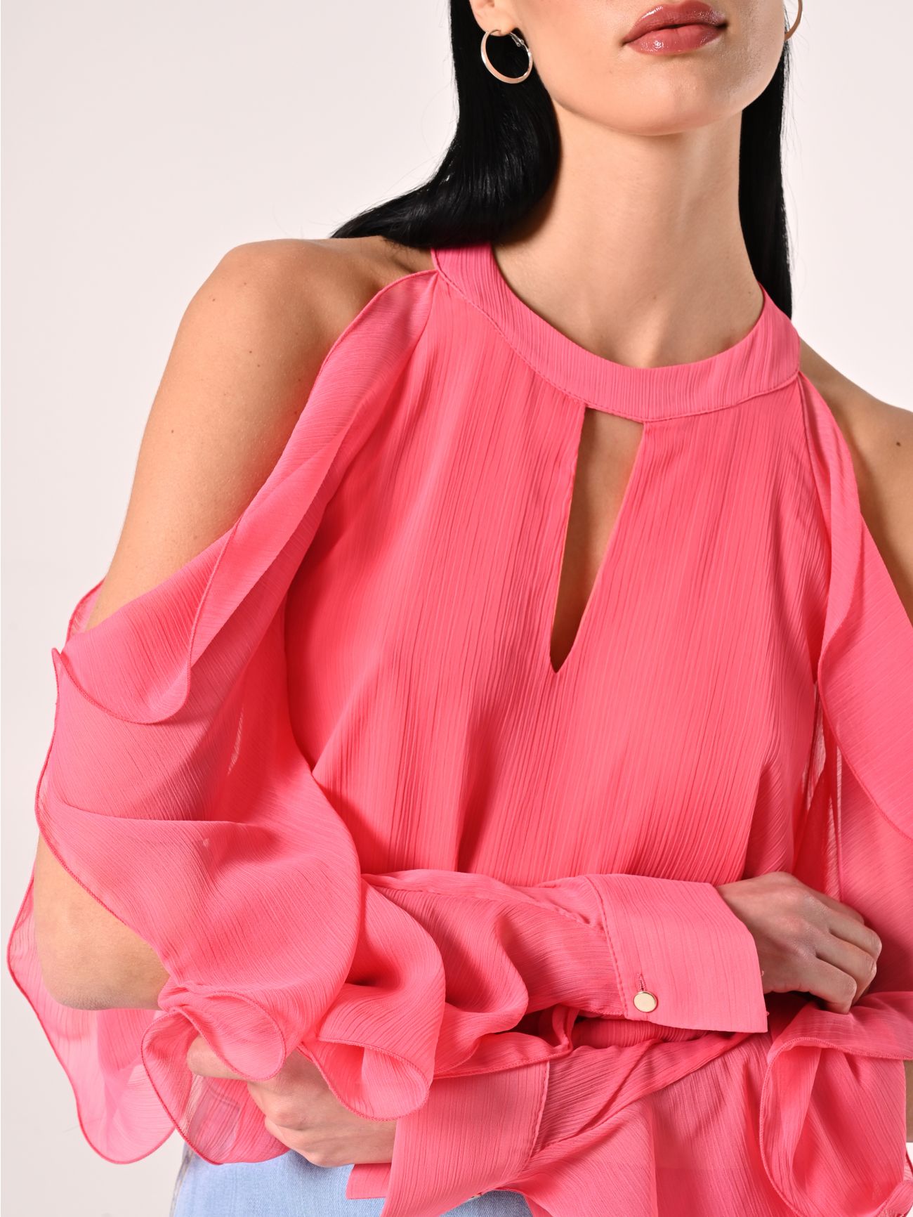 Bluse mit Rüschen in Kamelienrosa in_i5