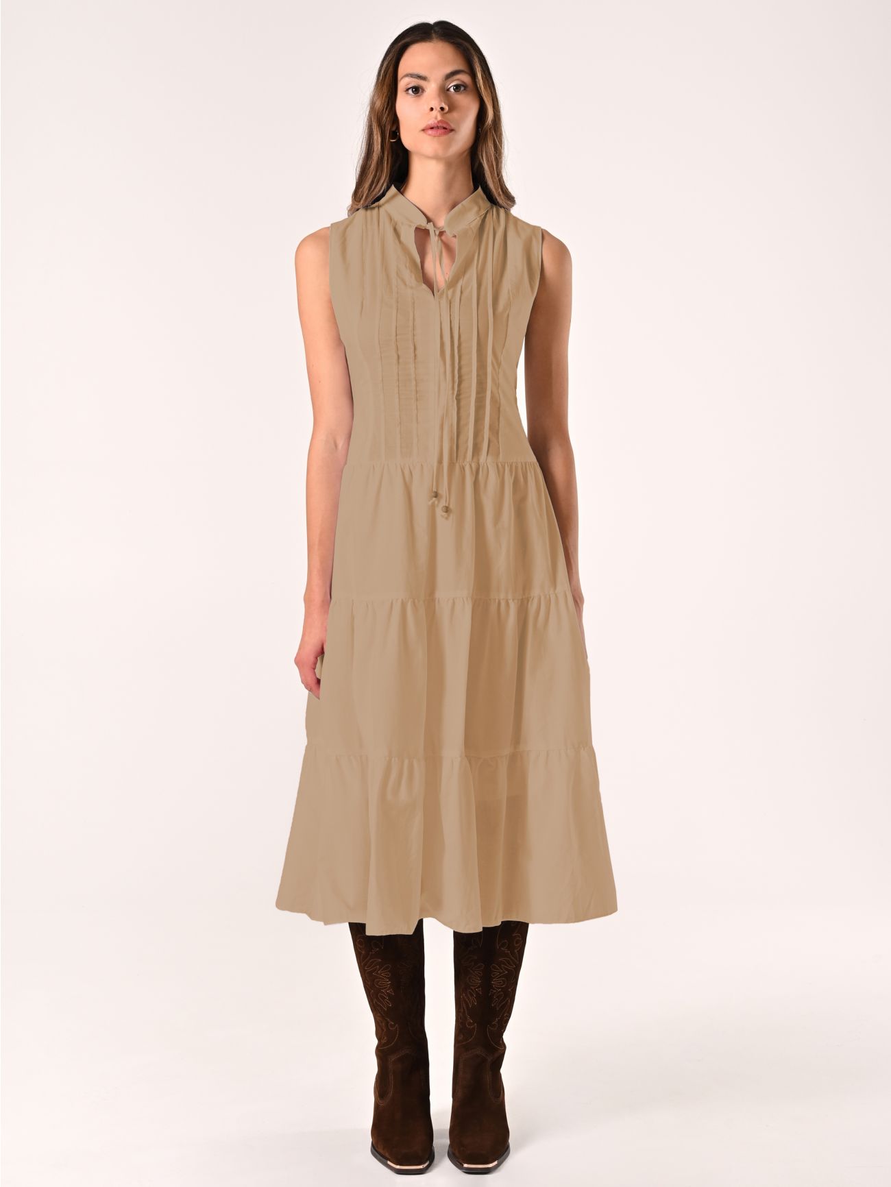 Abito a Balze Beige in Cotone det_1