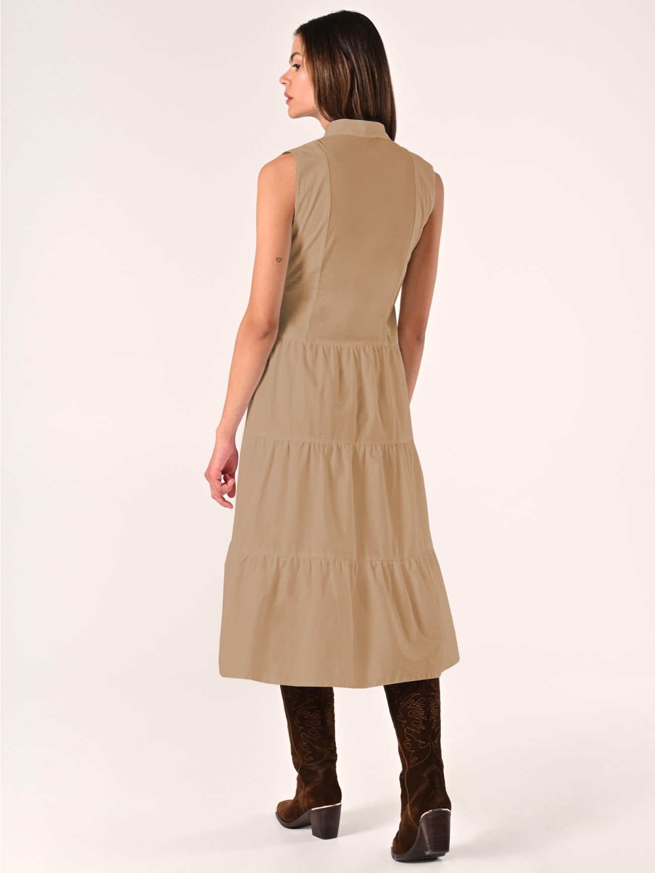 Abito a Balze Beige in Cotone det_3