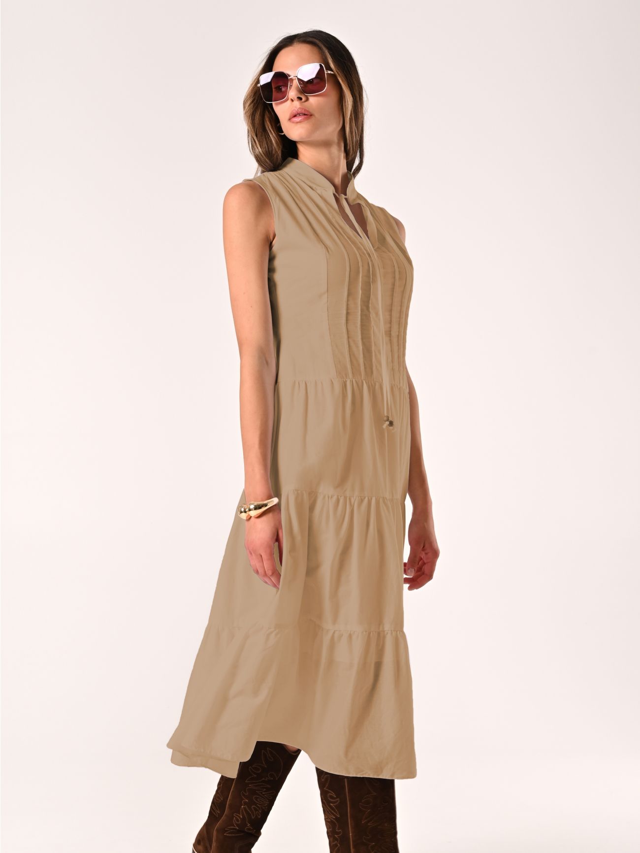 Abito a Balze Beige in Cotone sp_e1