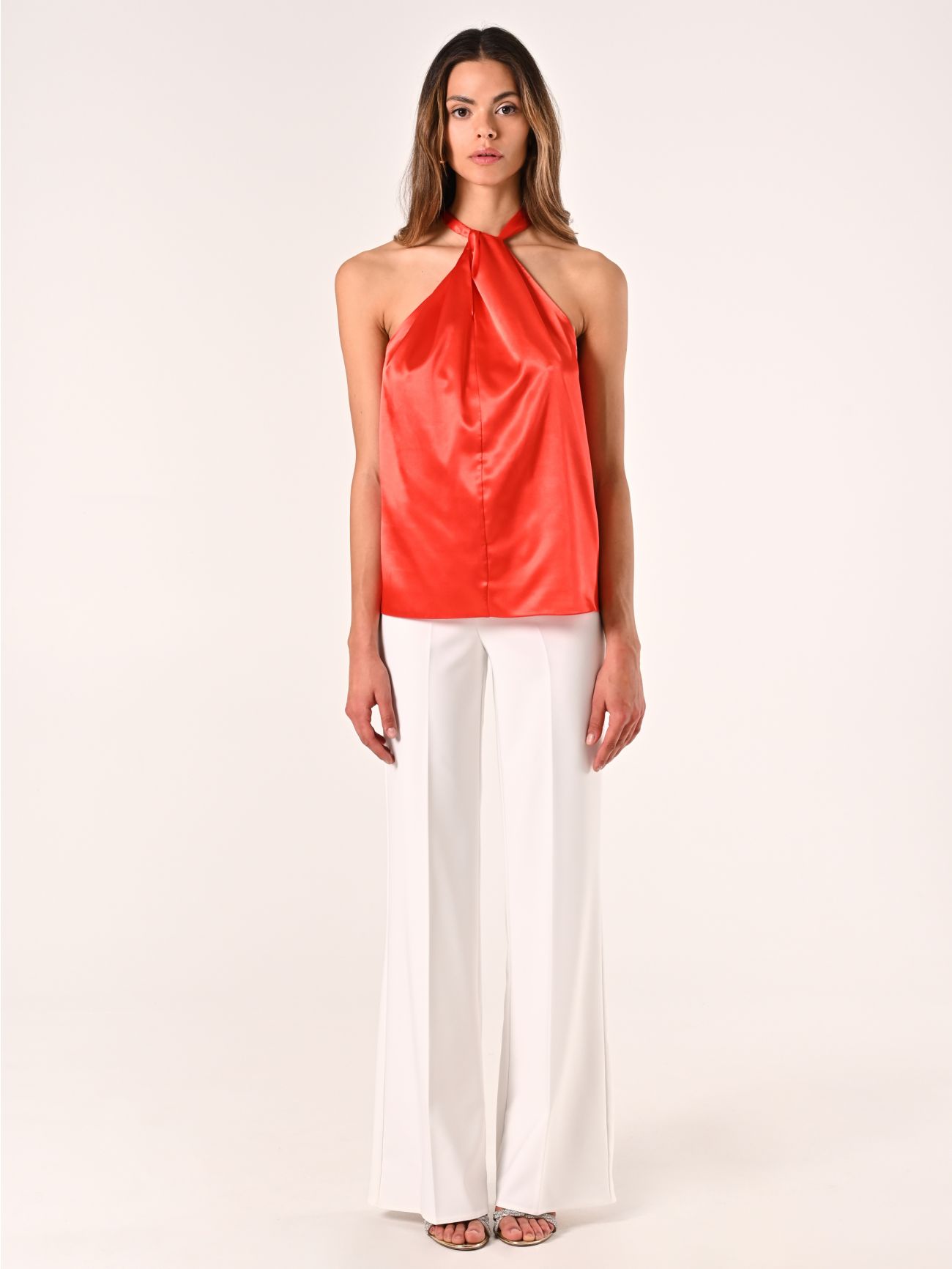 Orange Satin Halterneck Top det_1