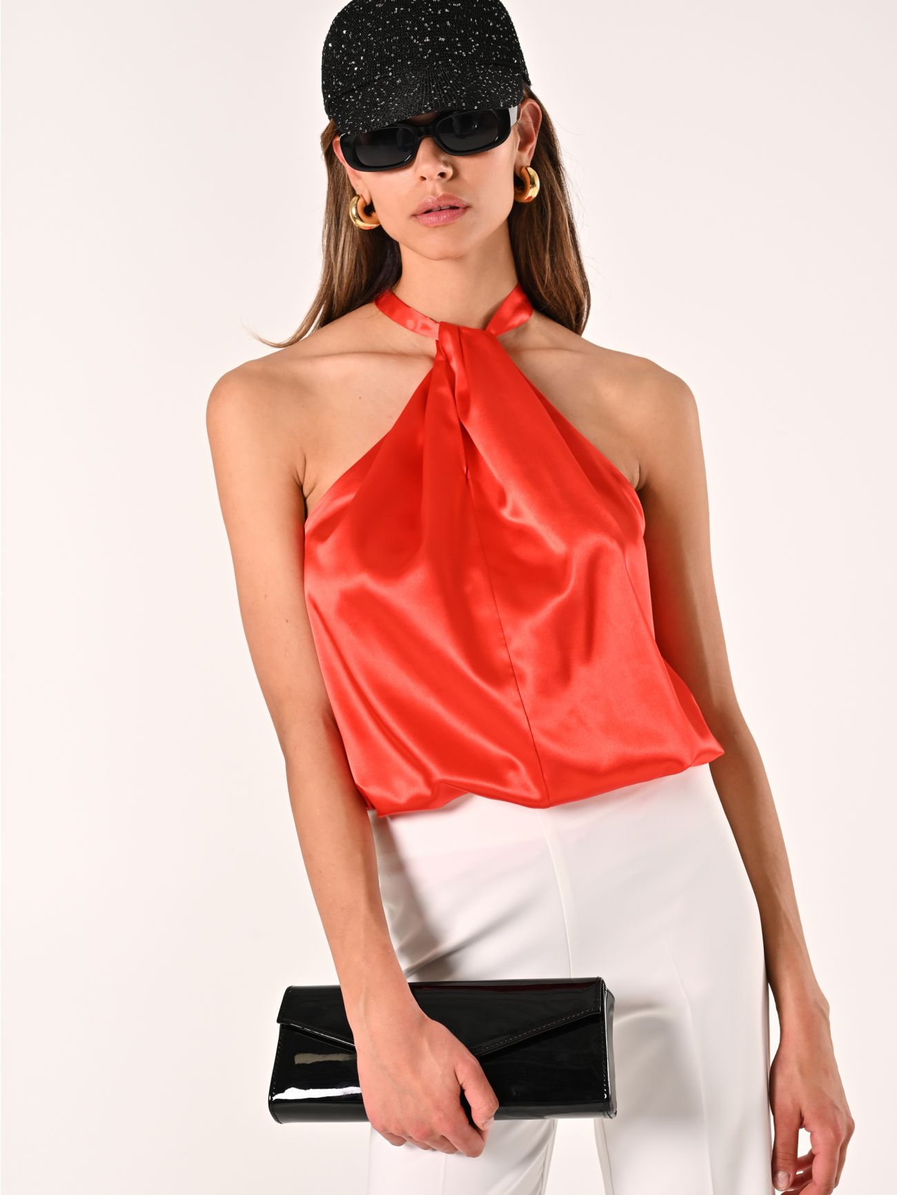 Orange Satin Halterneck Top sp_e1