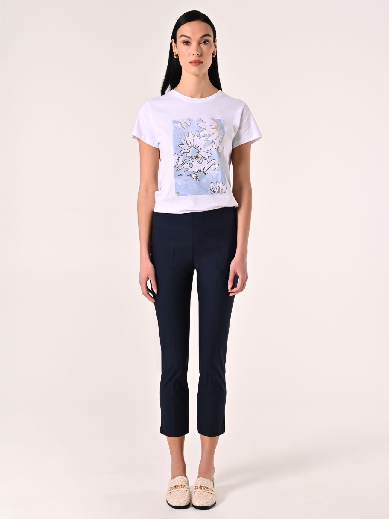 Pantaloni Skinny in Cotone Blu det_1