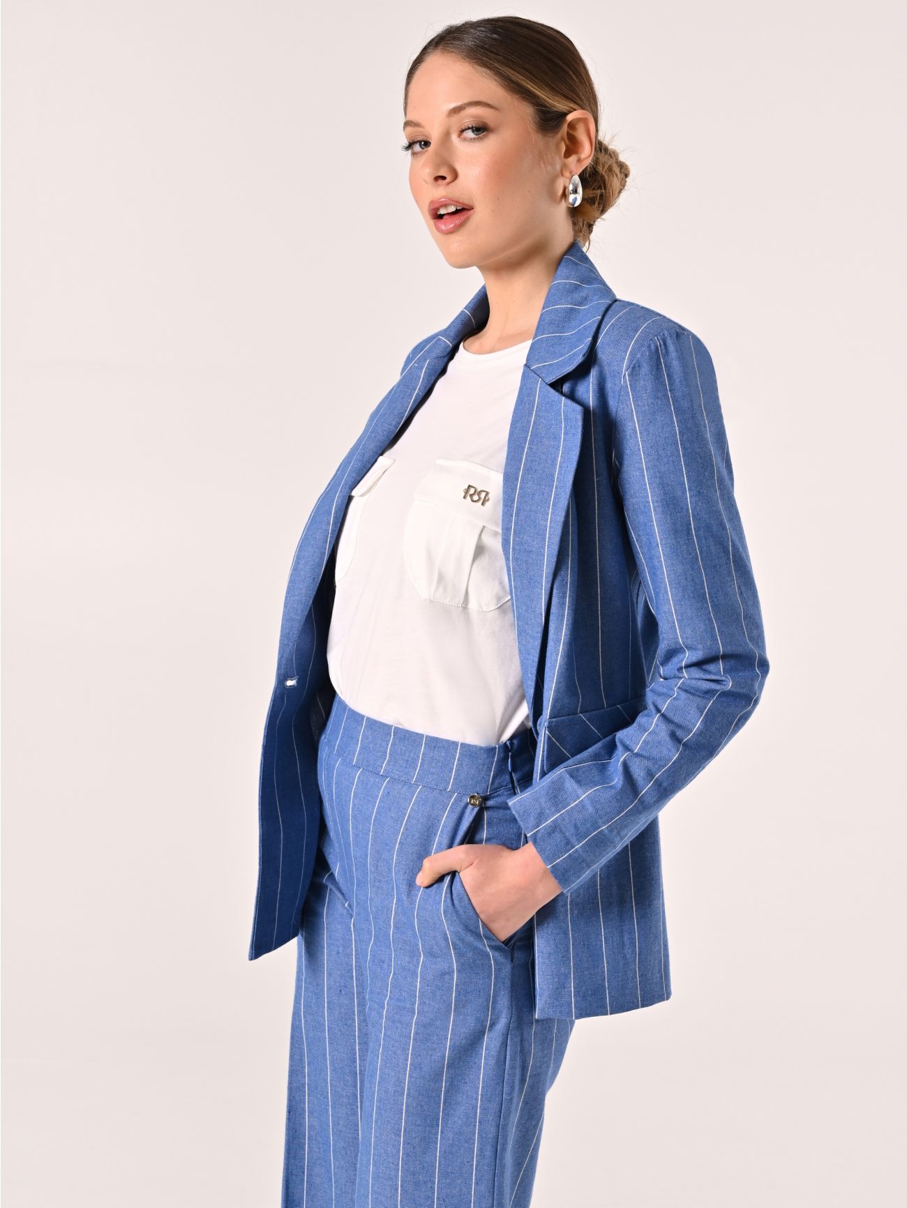 Chaqueta en denim de raya diplomática in_i7