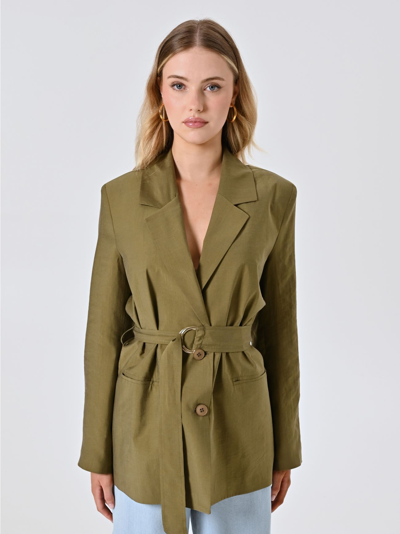 Militärgrüne Jacke mit Gürtel det_2