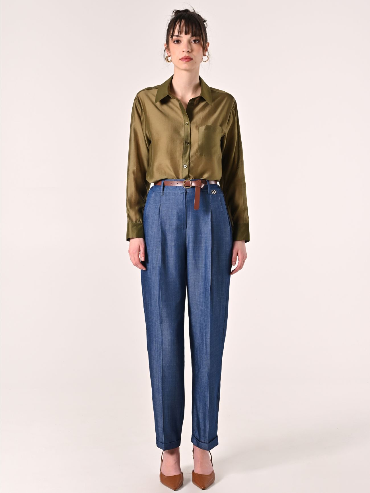 Camicia Verde Militare in Lyocell det_1